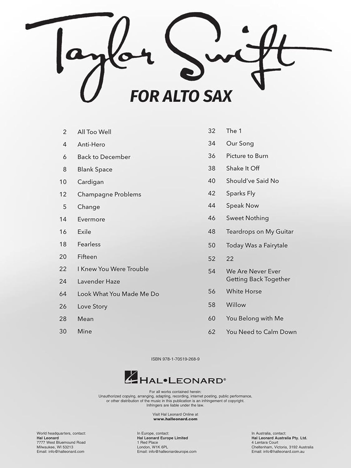 Taylor Swift: for Alto Sax