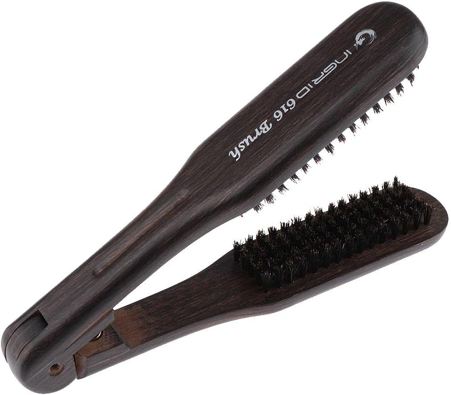 Wooden Handle Hair Straightener Brush Hair Comb Clamp Folding Hair Straightening Hairbrush image number 4