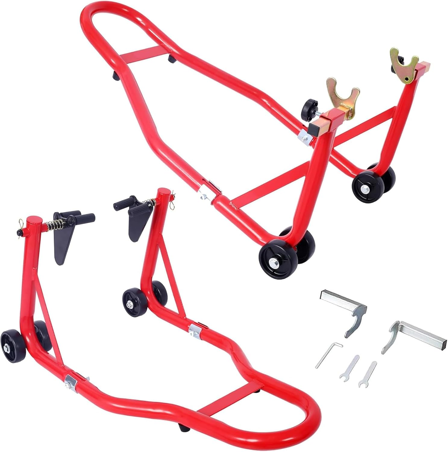 Motorcycle Stand Lift,500Kg Heavy-Duty Motorcycle Front Rear Combo Wheel Lift Stand U+L, Sport Bike Motorcycle Wheel Fork Stand with Adjustable Swing Arm Spool, for Most Motorcycles,Red image number 4