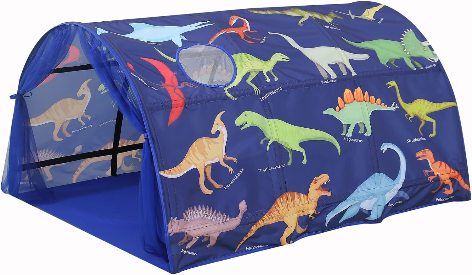 Bed Tent for Toddler Foldable Game House Children Play Tents Breathable Cottage Combination Sleeping Canopy Playhouse Double Net Curtain with Storage Bag, Dark Blue-Dino,(Bed Tent-Dino) image number 2