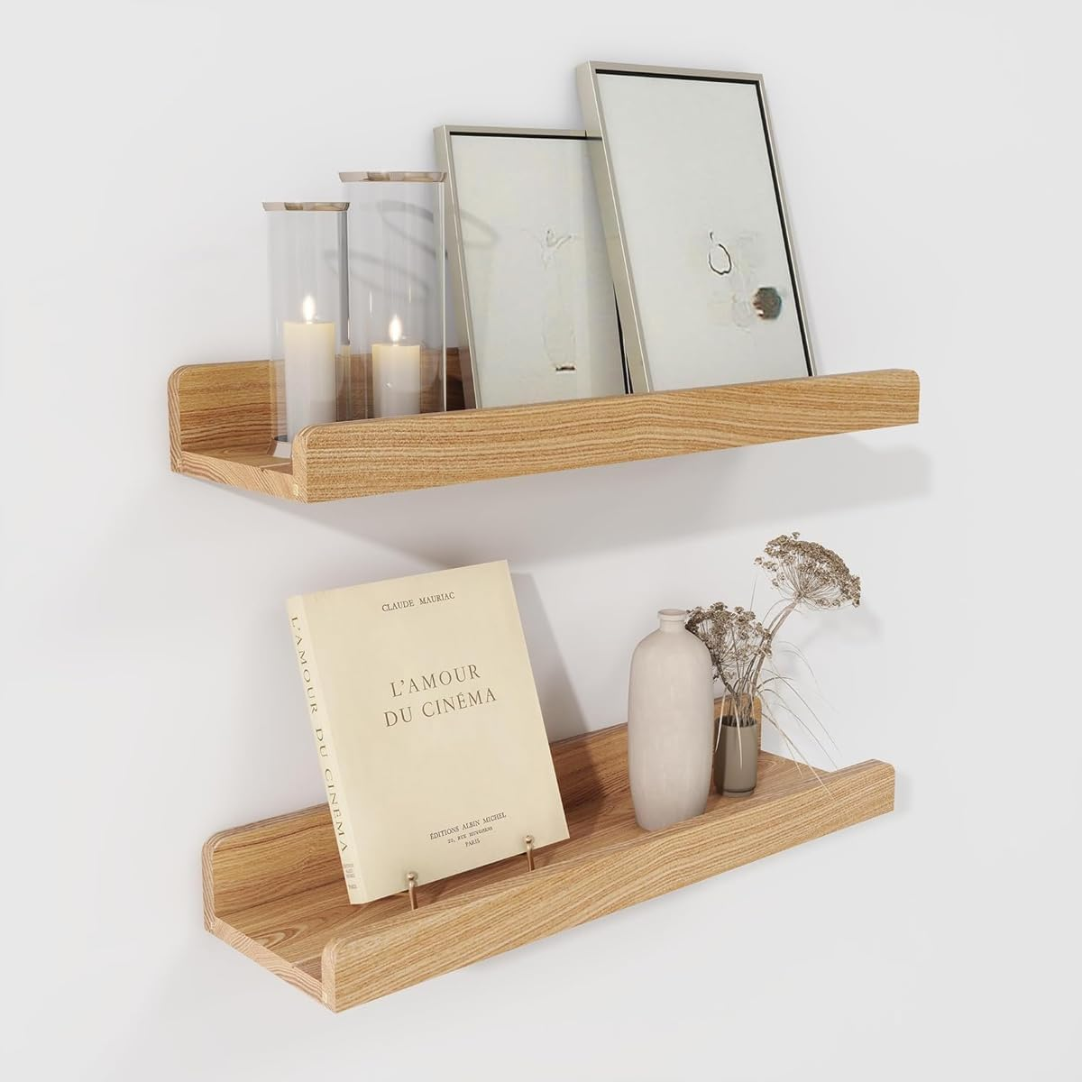 AIMALL Wall Mounted Floating Shelf, Wood Storage Rack for Display and Organization - Available in Two Colours