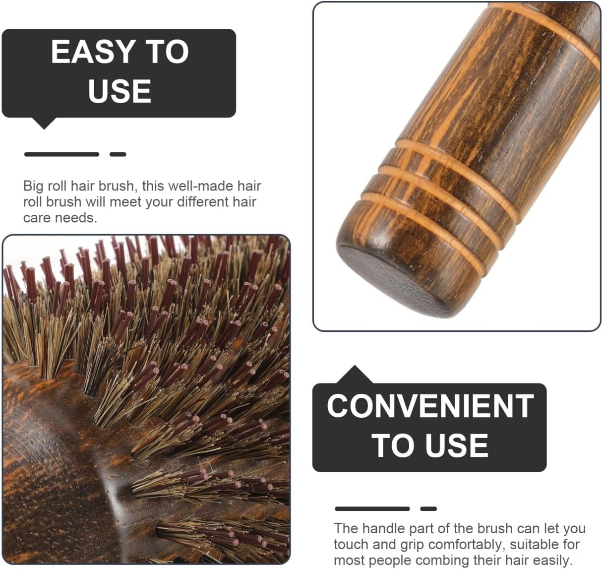 Large Wooden Curling Hairbrush for Curly Hair, Boar Bristle Styling Roll Brush with Handle, Blow Dry Hair Comb for Women at Home and Salon Use image number 5