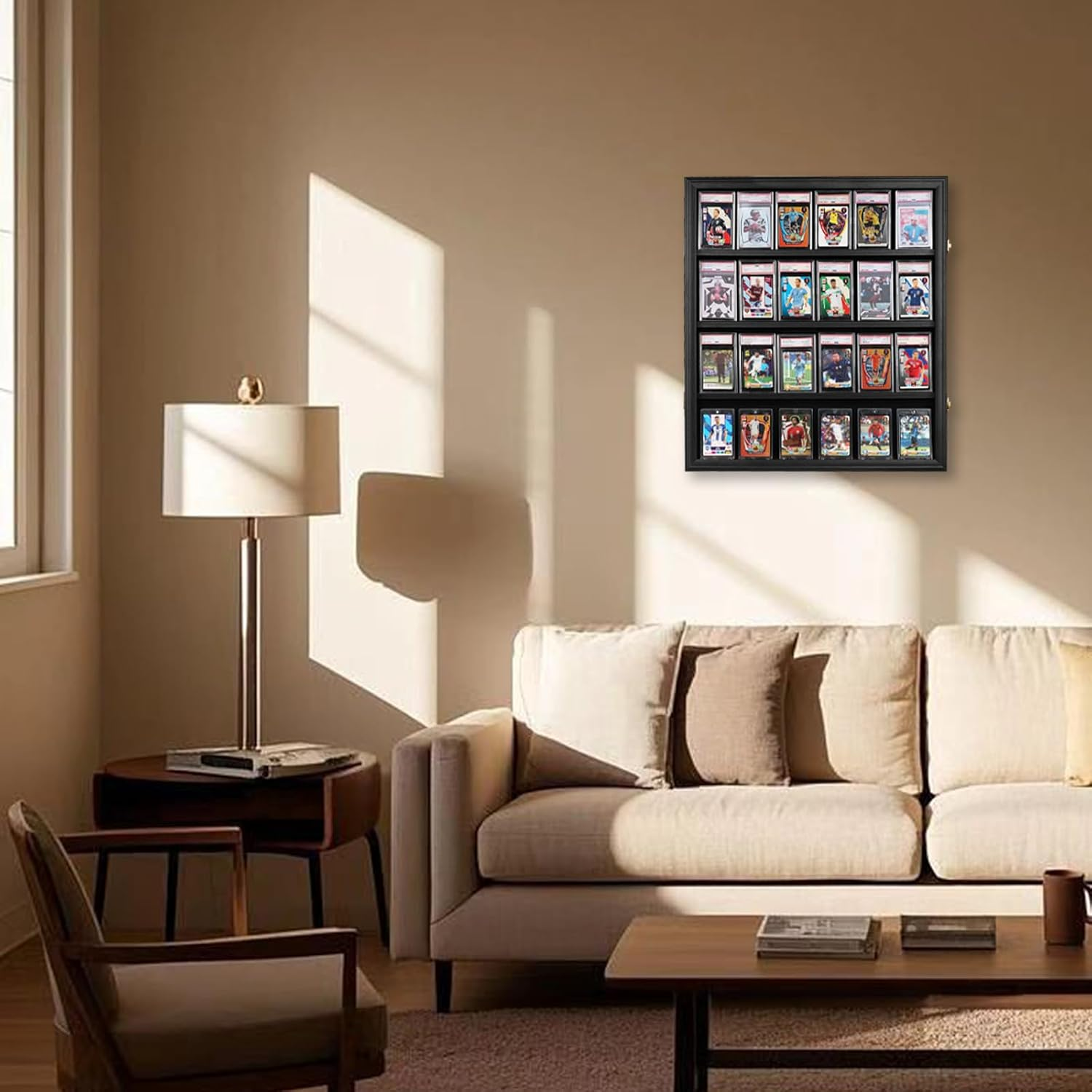 Graded Sports Card Display Case - 24 Baseball Card Display Case -Trading Card Frame Wall Display Lockable with UV Protection Acrylic Door for Football Basketball Hockey Cards,Black