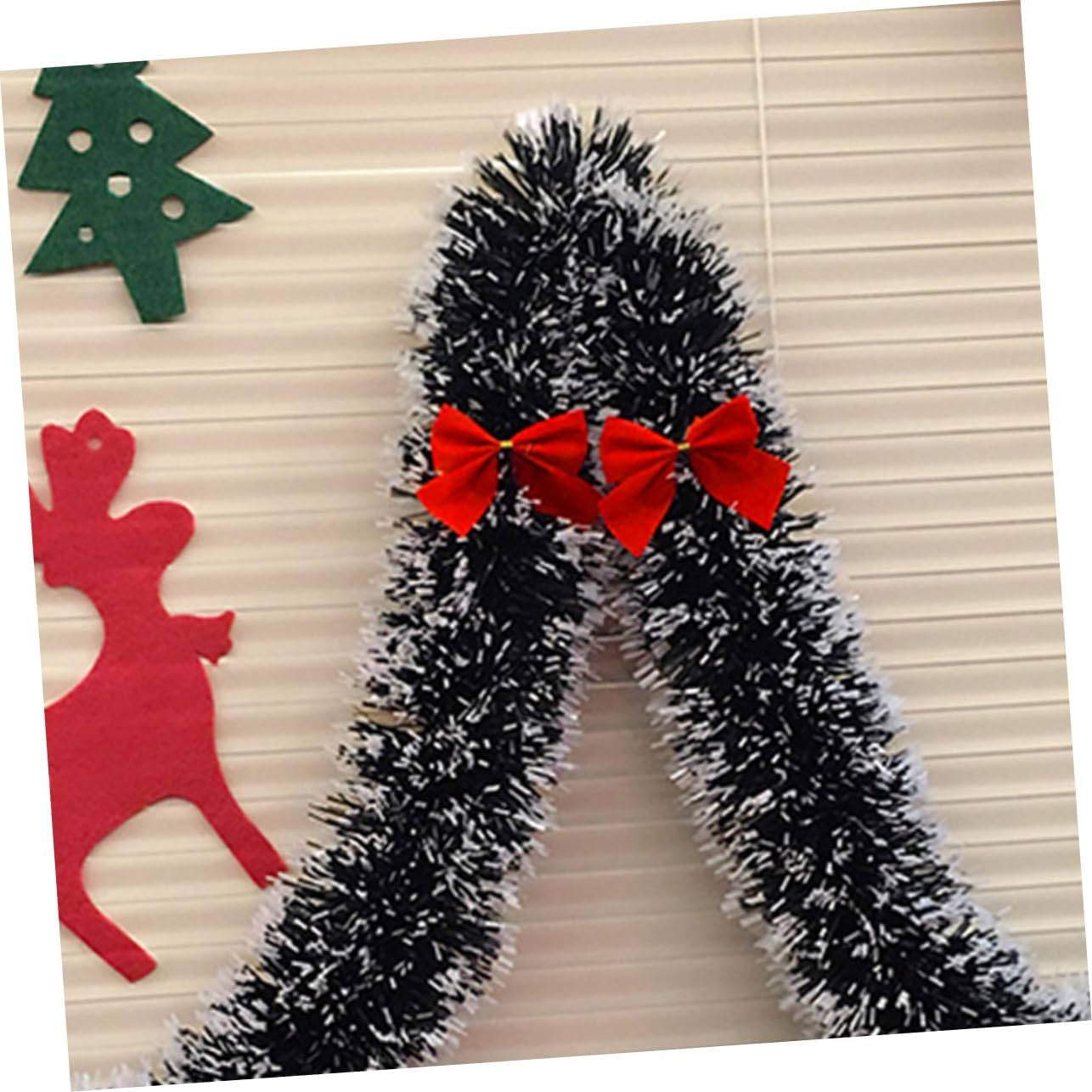 Garland Christmas Decorations 6Pcs White Green Festooning Garland Gold Red Bow Metallic Tinsel Foil Reusable Easy to Use Home Decor Fireplace Outdoor Ribbon Party Decoration image number 5