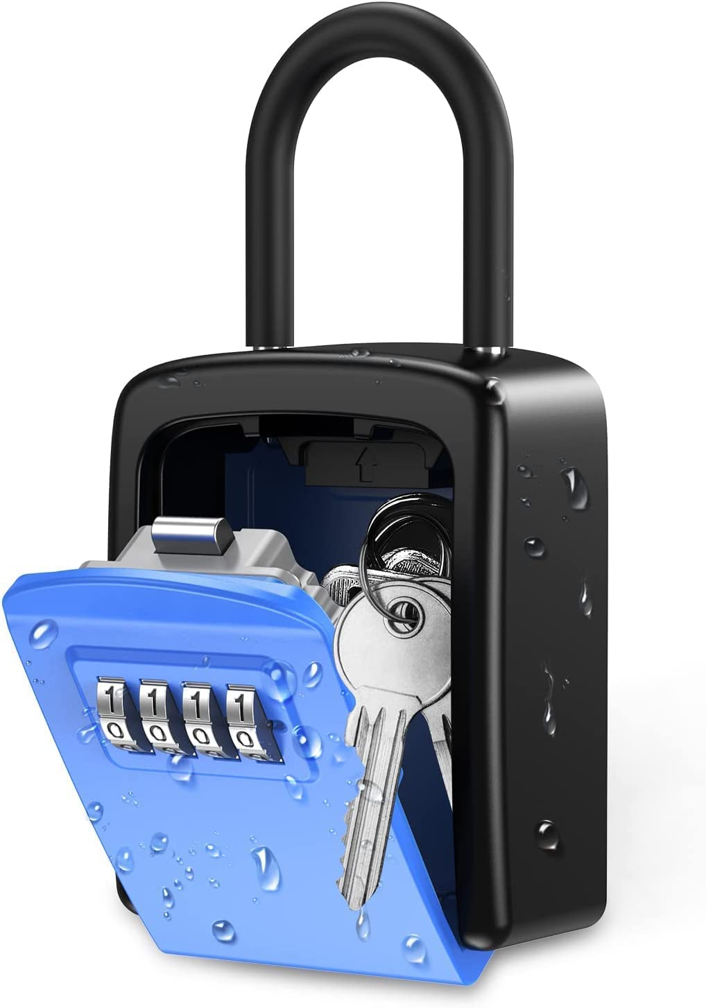 Key Lock Box, Wall Mounted Key Safe Box, Weatherproof 4 Digit Combination Key Storage Lock Box, 5 Keys Capacity with Removable Shackle for Indoor Outdoor, Small Size 3.66Inch