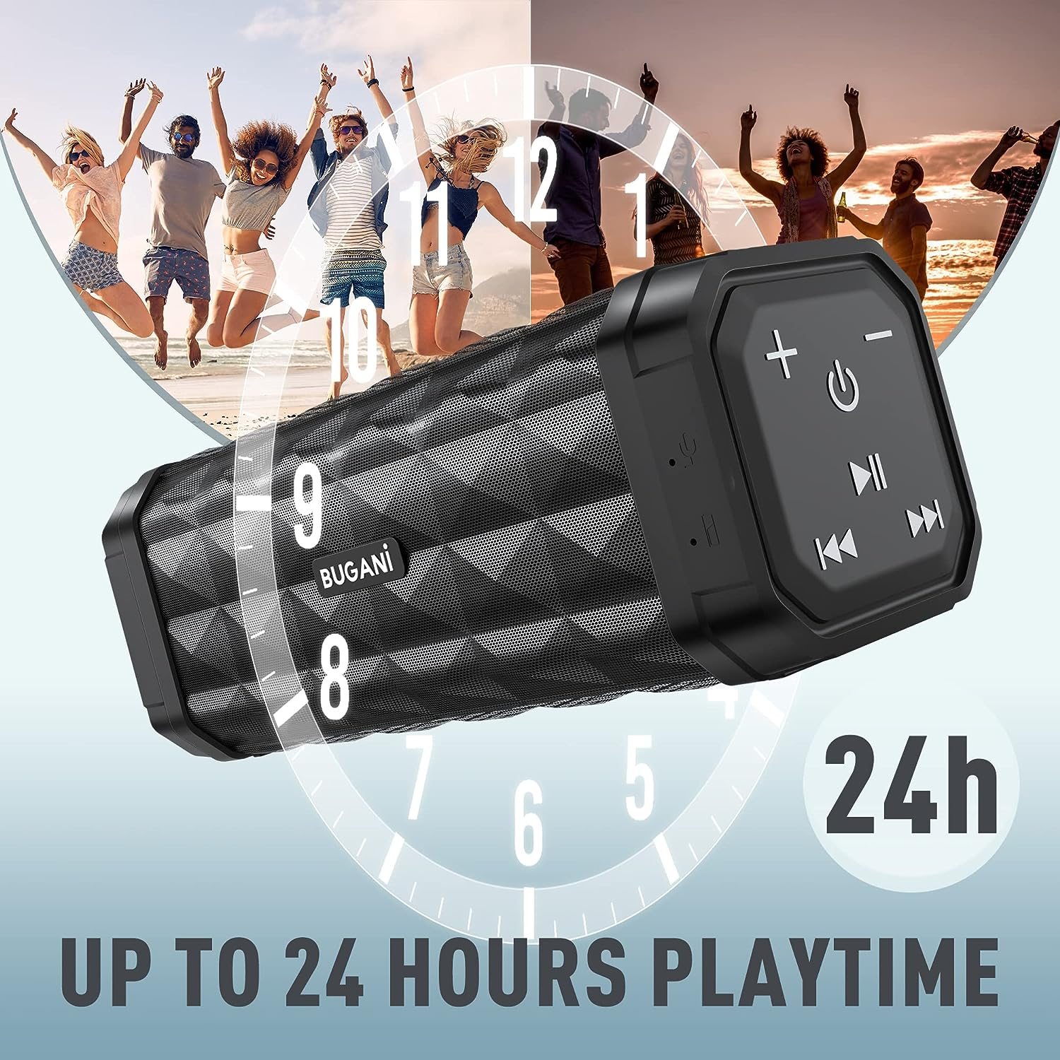 BUGANI Bluetooth Speaker M99 Speaker Bluetooth Wireless, Louder Volume, Stereo Sound, 24H Playtime, 100Ft Wireless Range, IPX5 Waterproof, Built-In Mic, Wireless Speaker for Home, Outdoor, Black image number 6