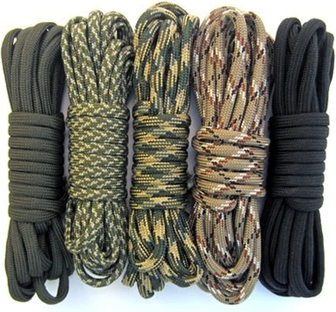 Paracord Planet - 550 Paracord - Five Colors 100 Feet Total