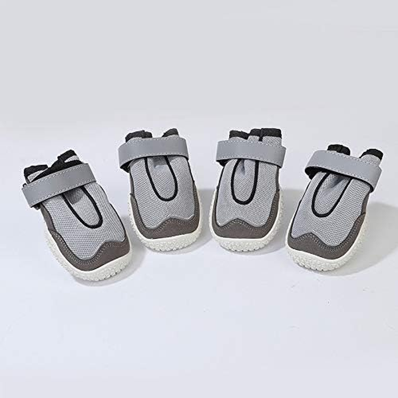 Dog Boots, Breathable Dog Shoes, Dog Booties with Reflective Rugged Anti-Slip Sole and Skid-Proof, Puppy Outdoor Paw Protectors with Rubber Soles for Hiking and Running (Grey, 1#) image number 4