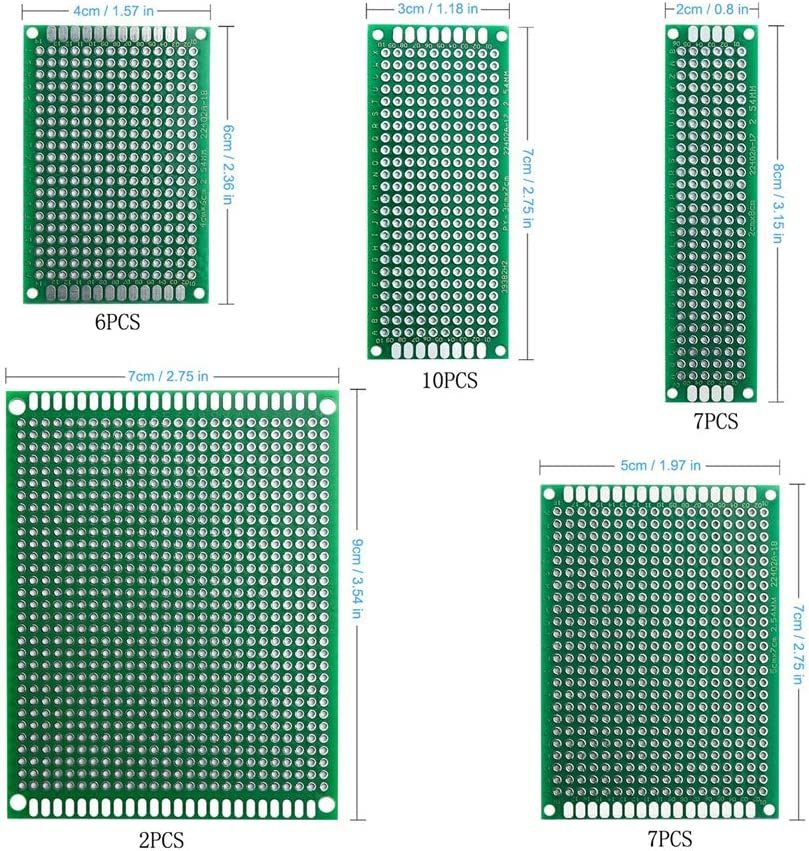 32Pcs PCB Prototype Printed Circuit Board Double Sided for Arduino Board DIY 5 Sizes [2X8Cm 3X7Cm 4X6Cm 5X7Cm 7X9Cm] image number 2