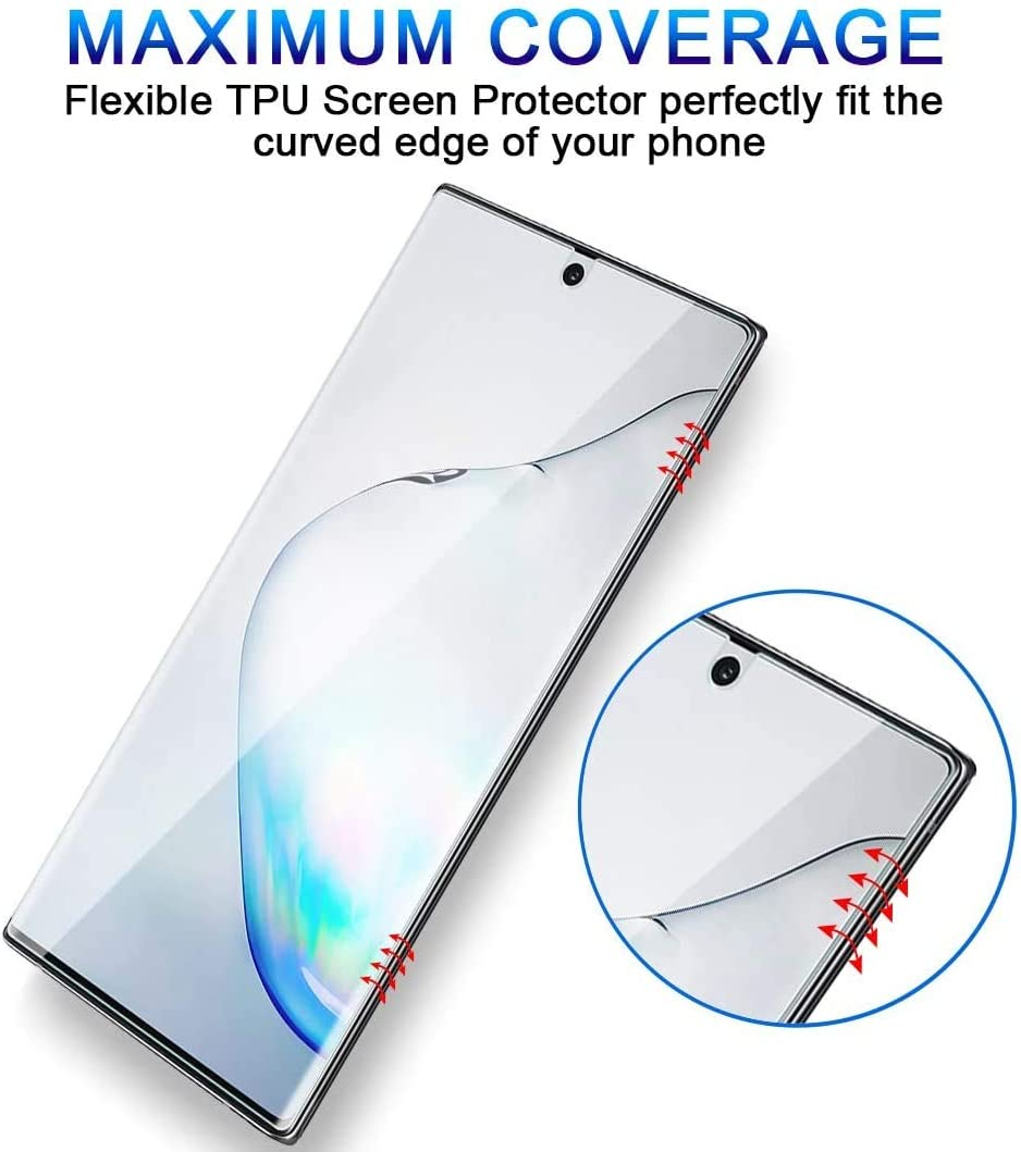 T Tersely Screen Protector for Samsung Galaxy Note 10+ / 5G, [2 Pack] Full Cover Support Fingerprint Unlock, HYDROGEL Aqua Screen Protector Curved for Samsung Note 10 plus (Pro) [Case Friendly] image number 5