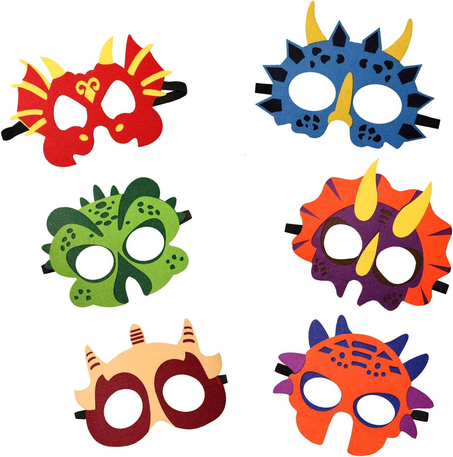 24 Packs Dinosaur Masks Party Supplies Felt and Elastic for Kid Dinosaur Masks Dress-Up Party Favors 24 Masks for Birthday Gifts Party Decorations image number 2