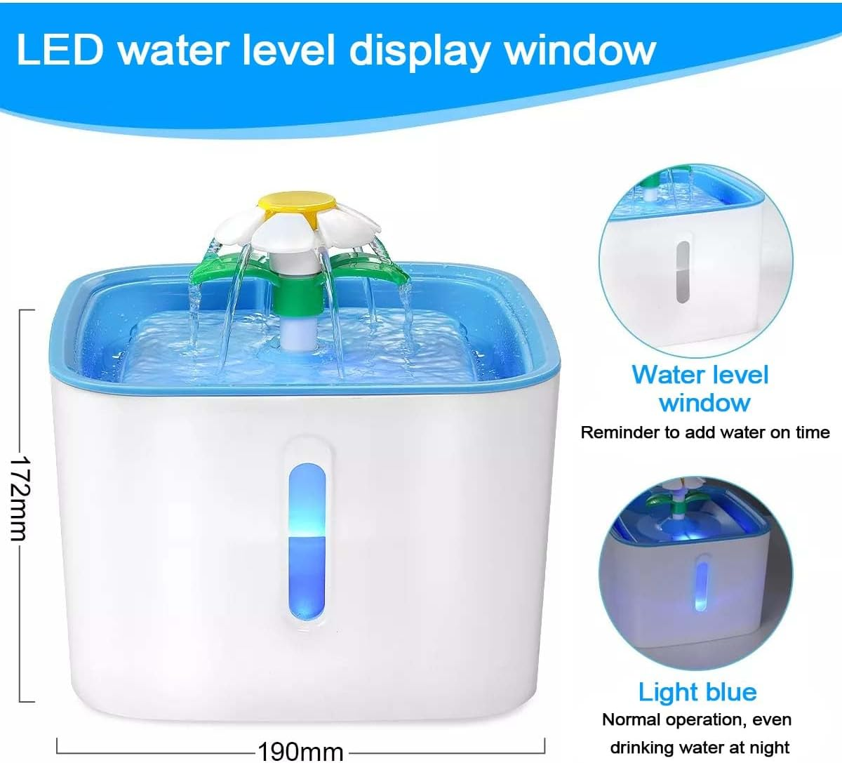 2.5L Cat Water Fountain Ultra Silent Pet Fountain,Smart Automatic Drinking Fountain,With Filtration System,Led Night Vision,Automatic Power-Off Due to Water Shortage,Suit for Cat,Dog Water Fountains image number 3