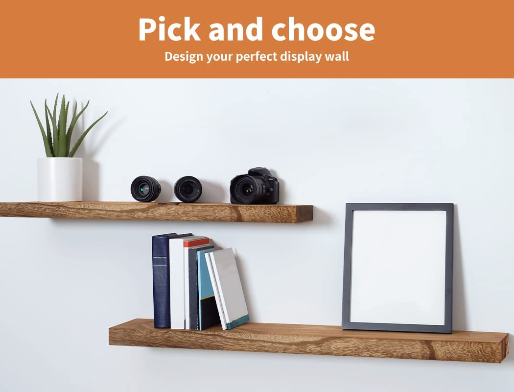 LEVEDE 2 Pcs Floating Shelves Wall Mounted Storage Solid Wood Display Shelf, 2 Small Wall Shelves for Bedroom Living Room Bathroom Kitchen Decor(90X 15 X 3.8Cm) image number 6
