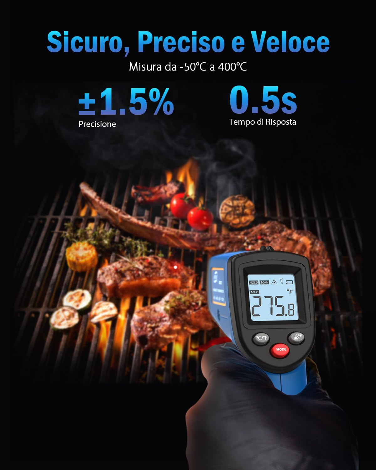 Digital Infrared Thermometer -58 to 986℉ Non-Contact Digital Laser Surface Temperature Gun for Kitchen Pizza Oven Cooking Food BBQ Frying Meat image number 2