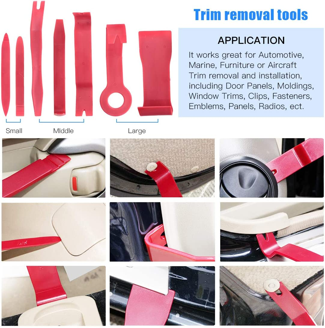 Glarks 11Pcs Auto Trim Removal Tool Kit, Universal Car Panel Trim Upholstery Rivets Clip Puller Plier Fastener Remover Automotive Door Panel Trim Removal Tool for Car Door Panel Dashboard image number 5