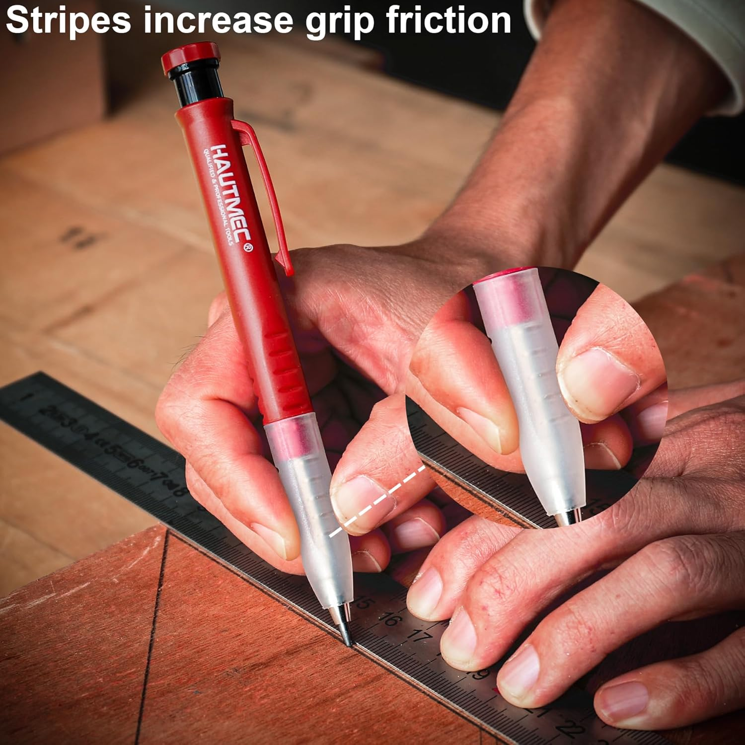 HAUTMEC Solid Carpenter Pencil with 6 Refills, Long Nose Deep Hole Mechanical Pencil Marker with Sharpener for Woodworking Architect Construction (Black, Yellow, Red) HT0293 image number 3