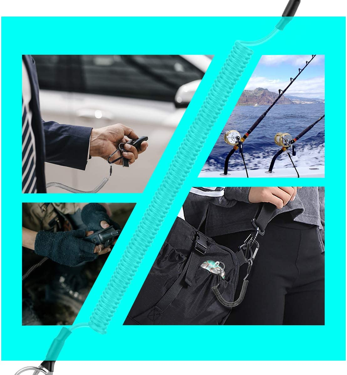 Hekodonk Flexible Anti-Lost Spring Coil Leash Cord Safety Ropes Retractable Lines Elastic Wrist Band with Stainless Steel Snap Hook Keychain Ring Carabiner,Silver - Silvery 2Pcs image number 3