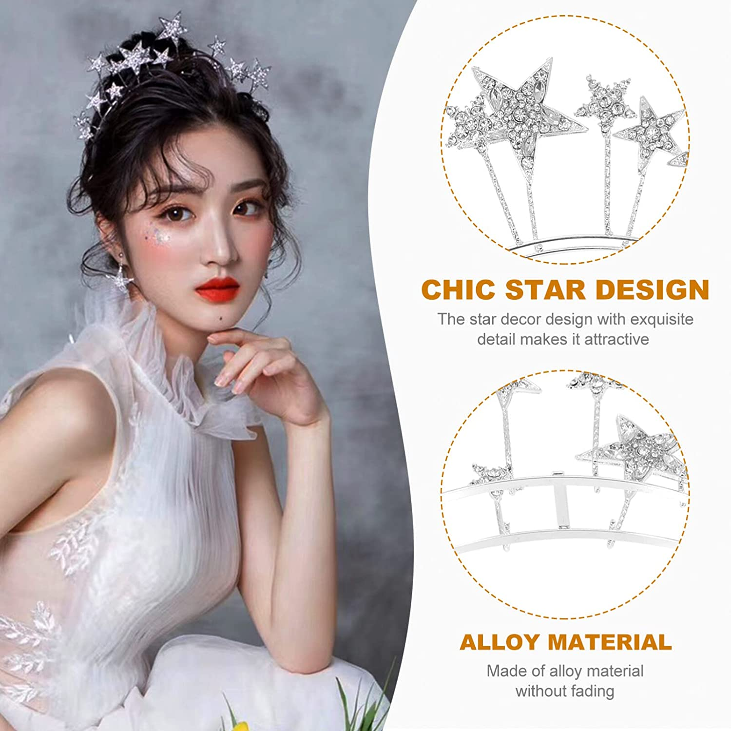 LALAFINA Star Headband Rhinestone Star Headpiece Shiny Bridesmaid Star Headwear Glitter Hair Accessories for Wedding Birthday Costume Party, Silver