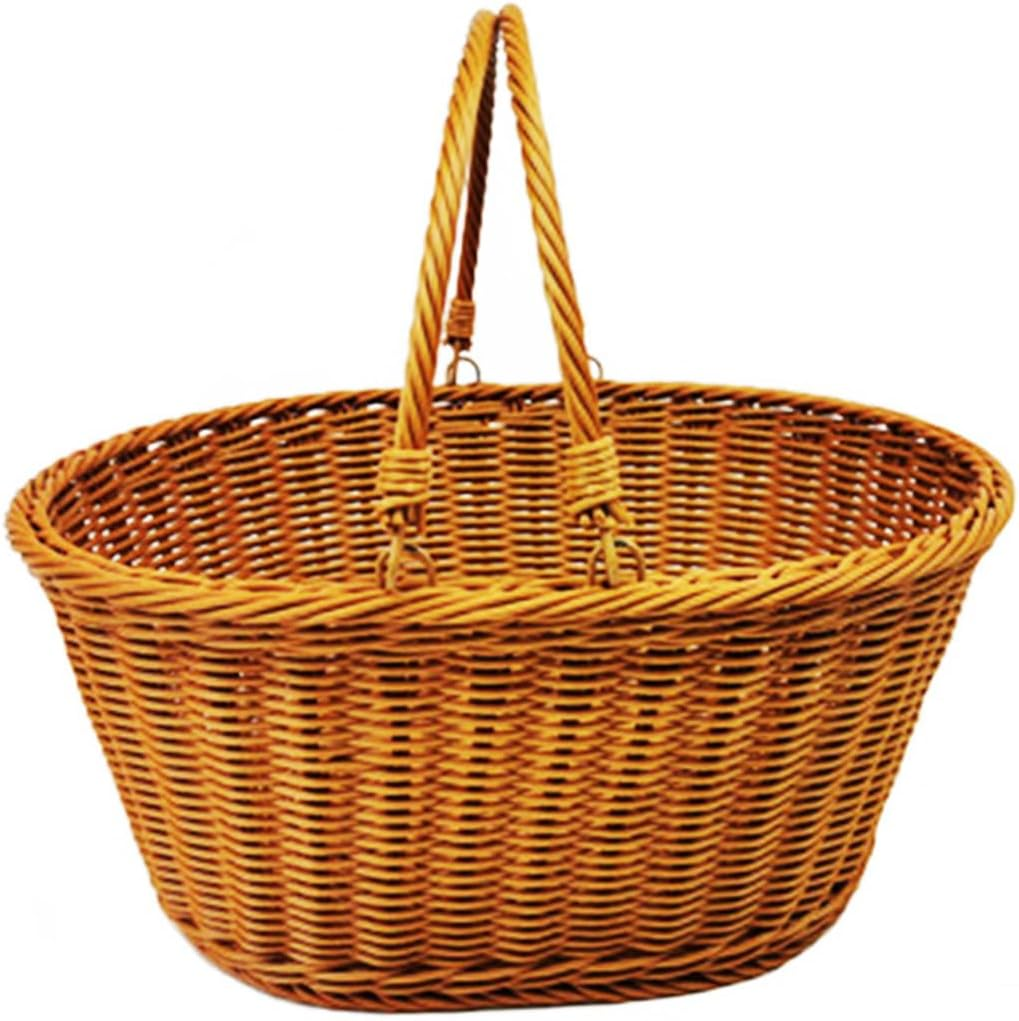 AIMALL 1 Piece Rattan Picnic Basket 10.6X13.8X5.9 Inches Handwoven Portable Basket for Outdoor, Supermarket Shopping, Storage and Pastoral Picking image number 2