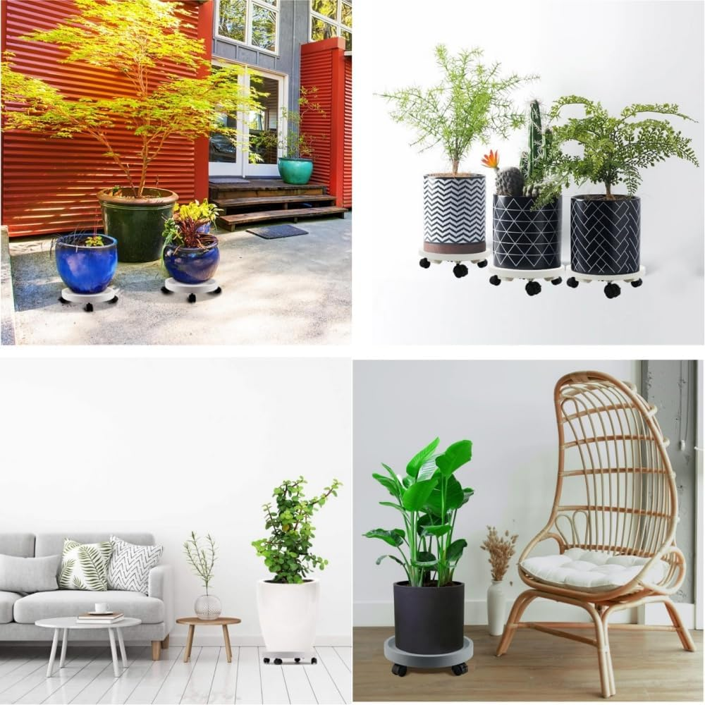2Pakcs Plant Stand with Wheels 12.2" Rolling Plant Stand-Plastic Plant Water Catcher Tray Plant Caddy with Wheels Heavy Duty,Plant Dolly Plant Saucer with Wheels Indoor Outdoor,Gray