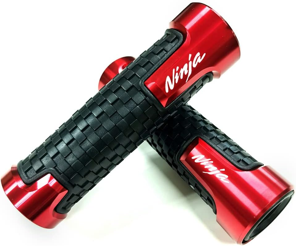 Red Carbon Look Aluminum Motorcycle 22Mm 7/8 Inches Engraved Handle Bar Rubber Gel Hand Grips CNC Bar End 7/8" Compatible with Kawasaki Ninja 300 400 250 1000 ZX6R ZX10R ZX14R image number 3