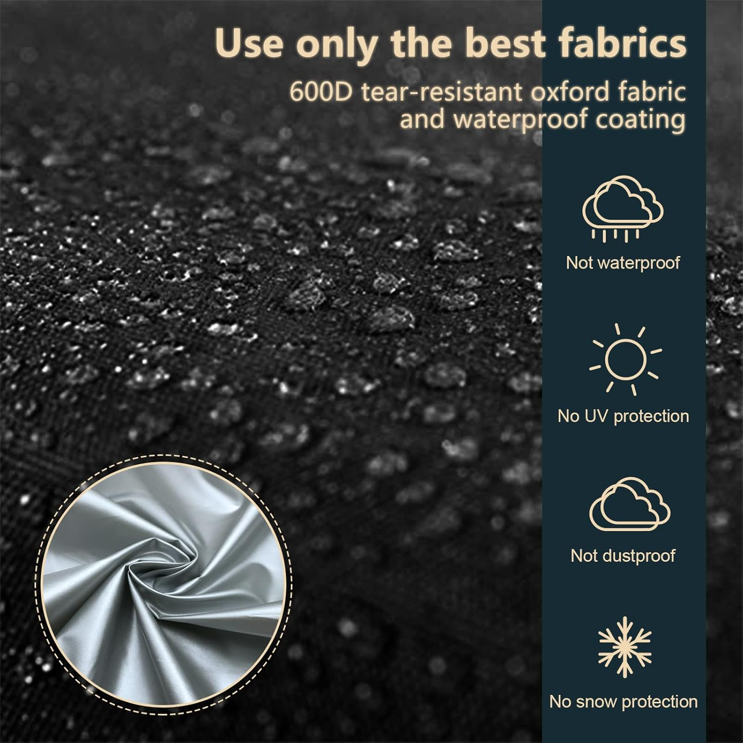 Papasan Cushion Covers 55" D - Black 600D Heavy Duty Oxford Cloth Zippered Cushion Waterproof Slipcover image number 4