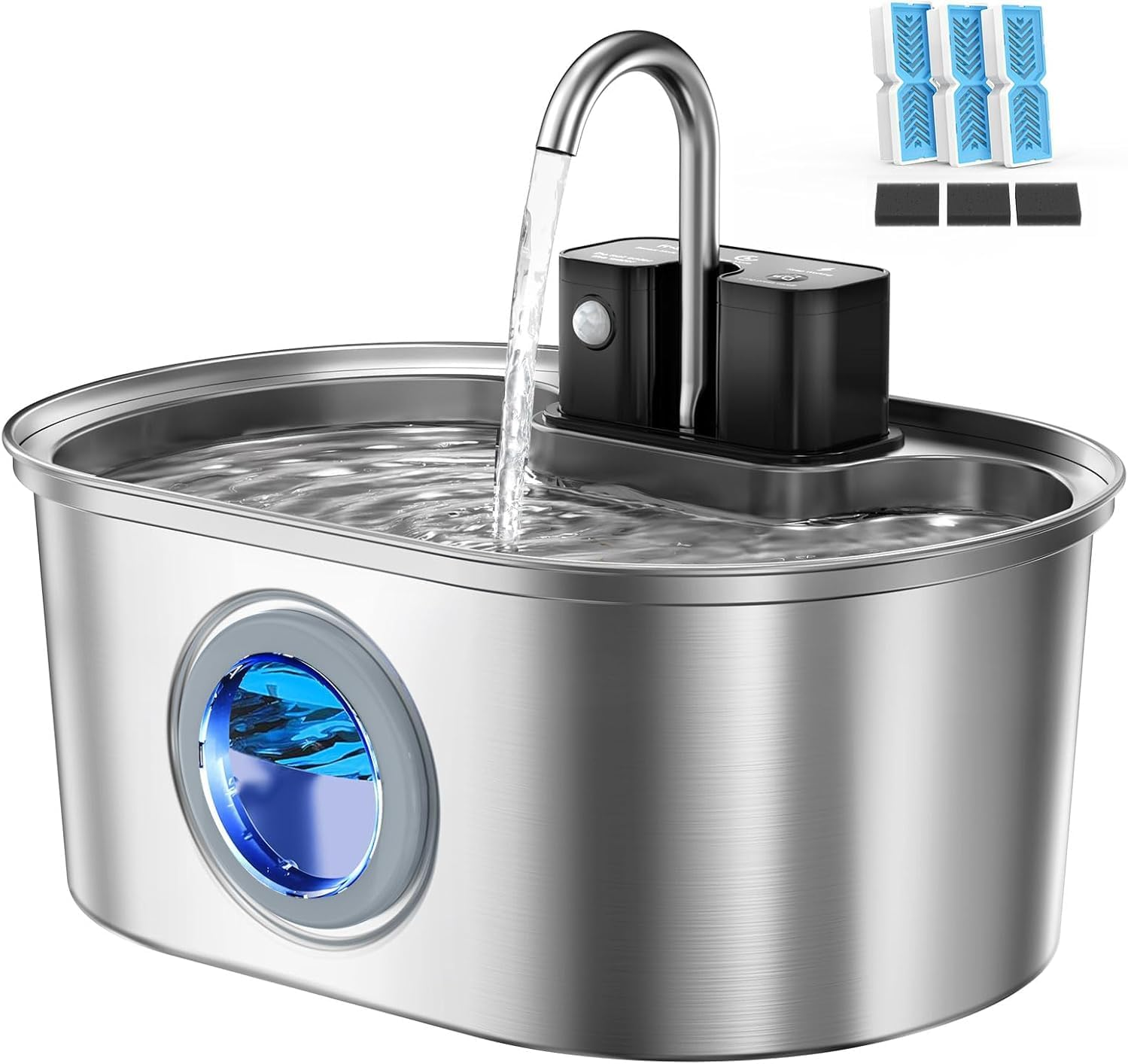 Cat Water Fountain Stainless Steel 3.2L/108Oz, Battery Operated Wireless Pet Fountains for Drinking Indoor, Cordless Kitty Water Dispenser with Ultra Quiet Pump,Multi-Filtration,Easy Clean Bpa-Free image number 5