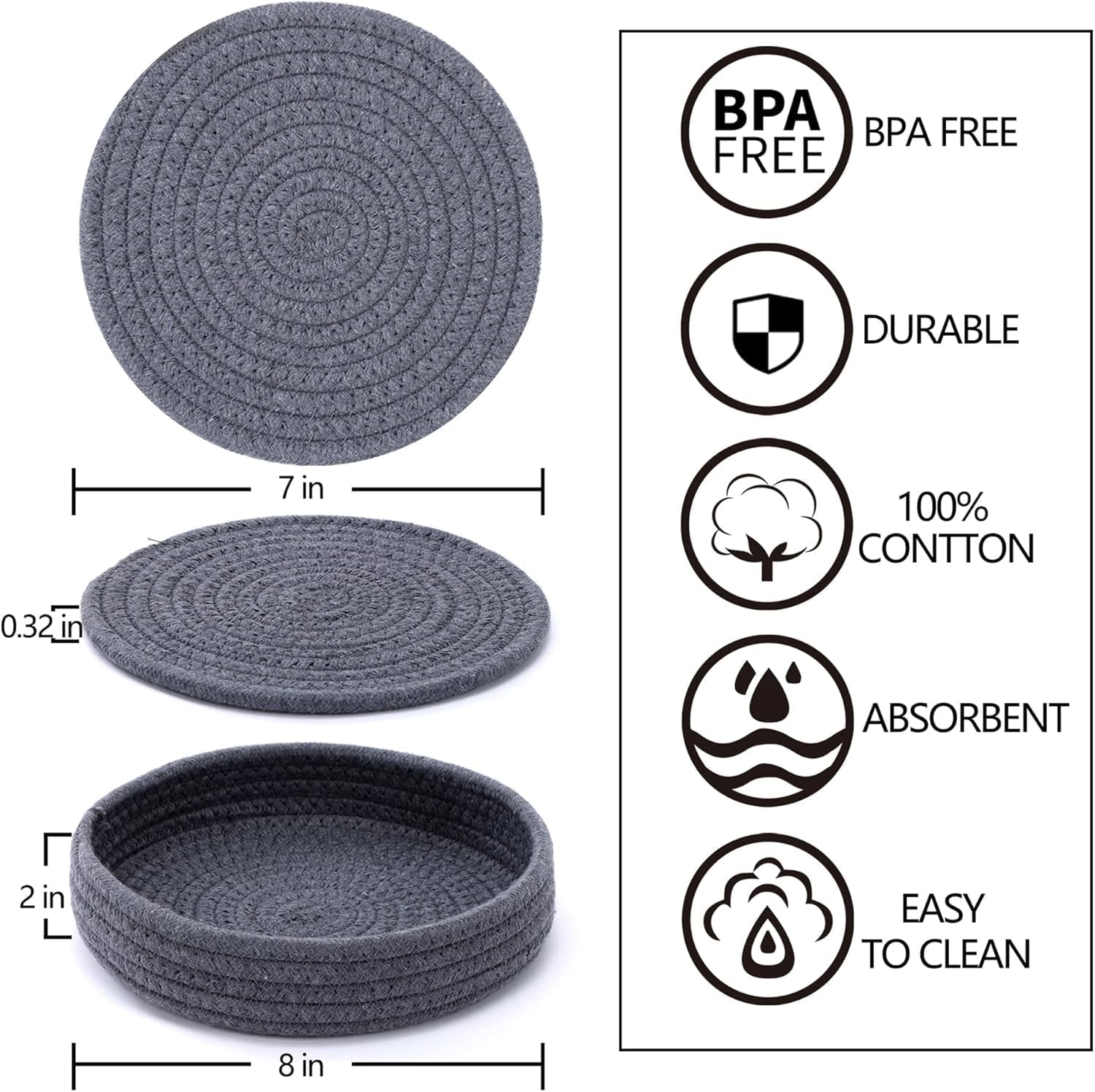 Hot Pads，Trivets for Hot Dishes,，Hot Pads for Kitchen Table,Heat Resistant Mats for Countertopn，Hot Pads for Countertops，Suitable for Hot Pots and Pans, Cotton Pads Kitchen Table Insulator (Dark Gray) image number 3