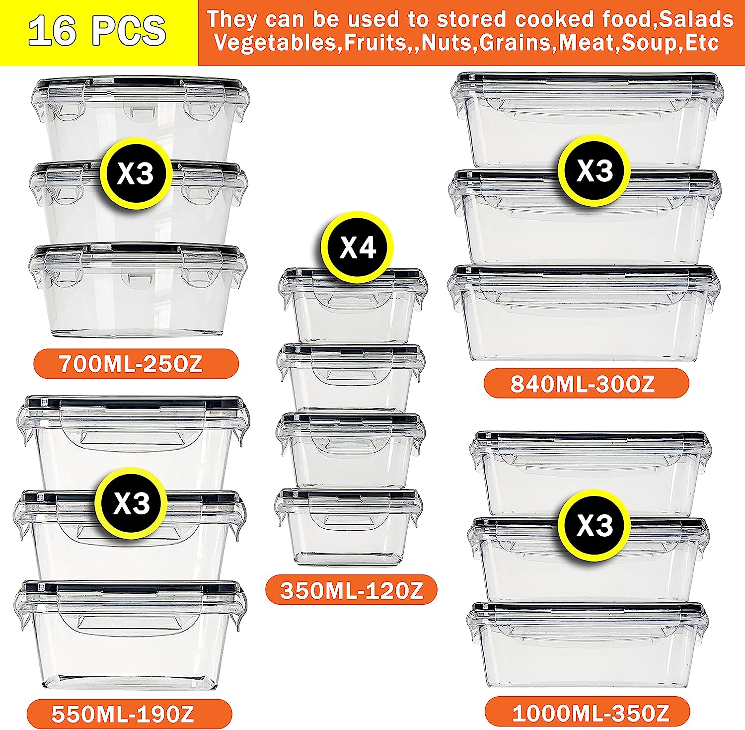 Food Storage Containers Set [16 Pack], RKINC Plastic Containers with Lids, Airtight Meal Prep Containers for Pantry Organization, Bpa-Free, Dishwasher, Microwave and Freezer Safe (16 Pack) image number 3