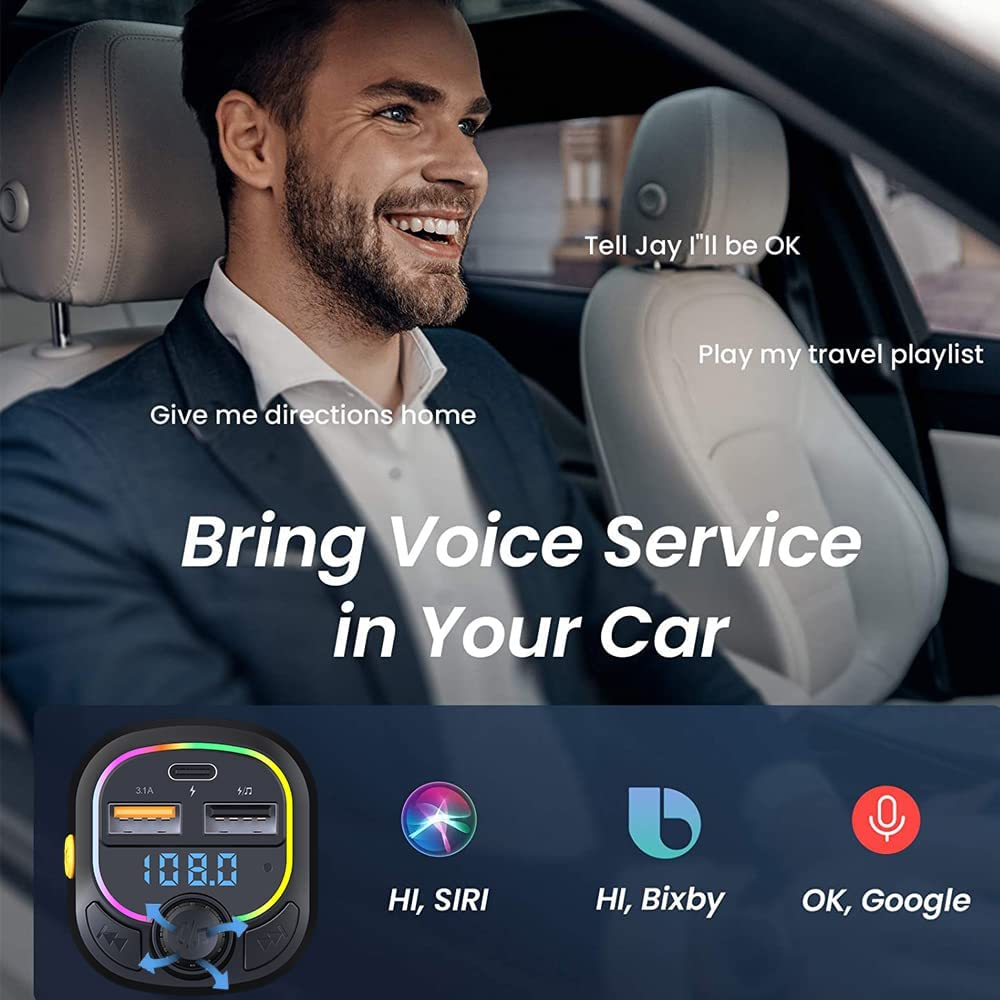 Bluetooth Car Adapter, Wireless FM Transmitter Radio Receiver Adapter Car Kit,With Dual USB Car Charging Ports, Hands Free Calling, Music Player Support TF/SD Card, USB Disk image number 4