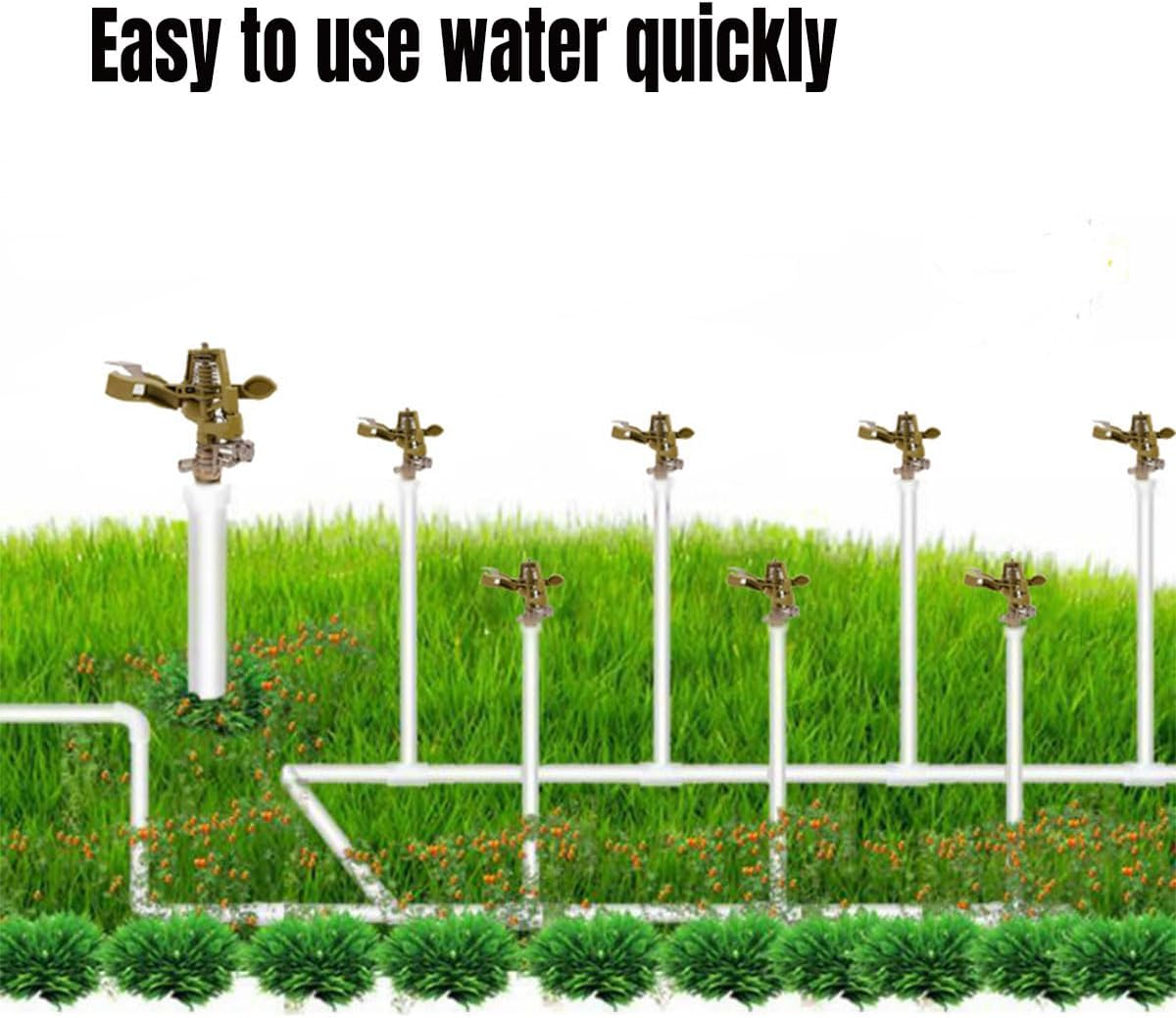 AIMALL Alloy Garden Sprinkler Head &ndash; 360-Degree Automatic Rotating Nozzle, Adjustable Angle, 4-Point Control, Durable Brass & Stainless Steel image number 2