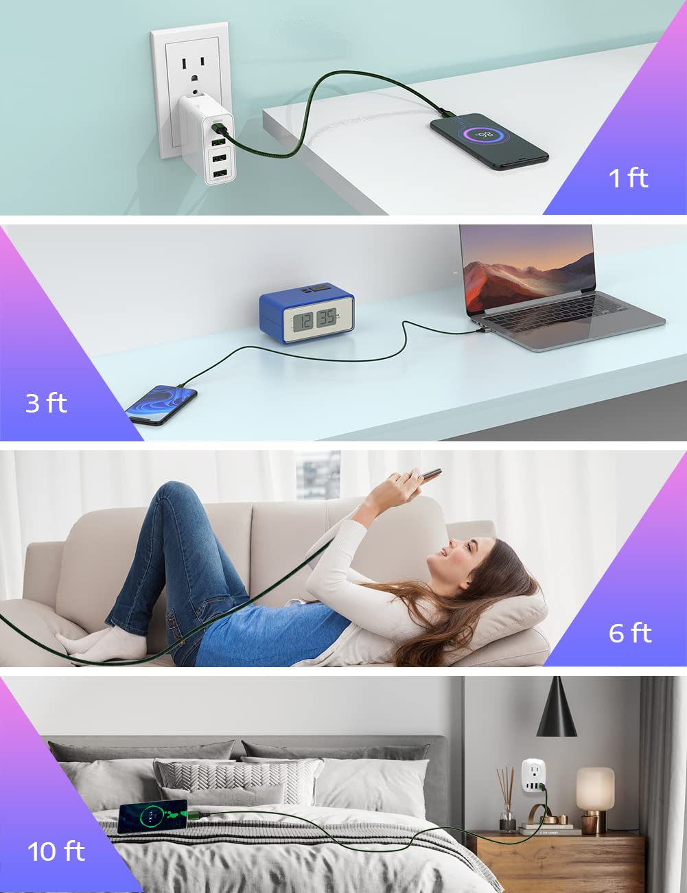 USB C to USB C Cable [3-Pack 10Ft], USB C Charger Cable 60W/3A Fast Charging for Samsung Galaxy S23/S22/S21/S20, Note 20/10, Macbook, Ipad, Switch, Pixel, LG and More image number 5