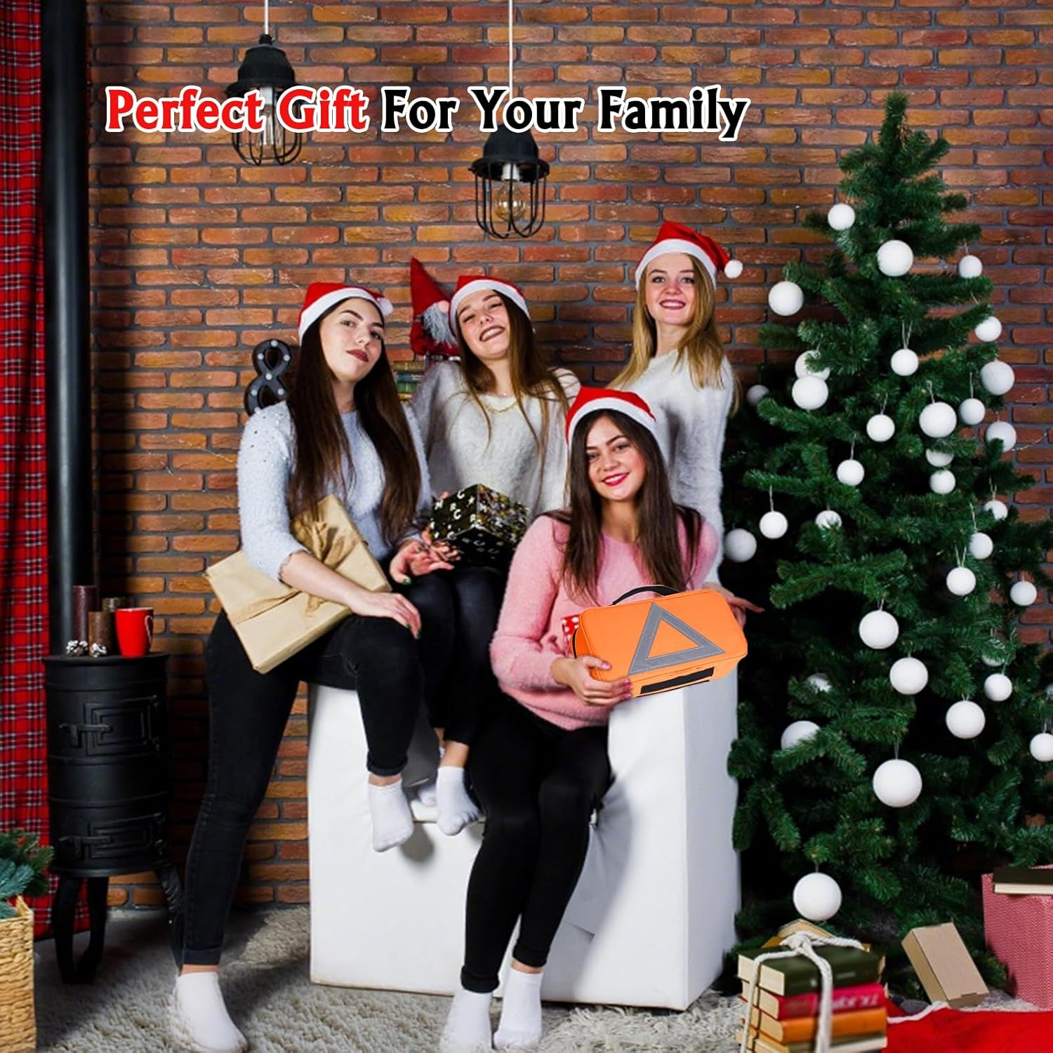 Noone Roadside Assistance Auto Emergency Kit + First Aid Kit - Orange Bag - Contains Jumper Cables, Tools, Reflective Safety Triangle and More. Ideal Winter Accessory for Your Car, Truck, Camper image number 1