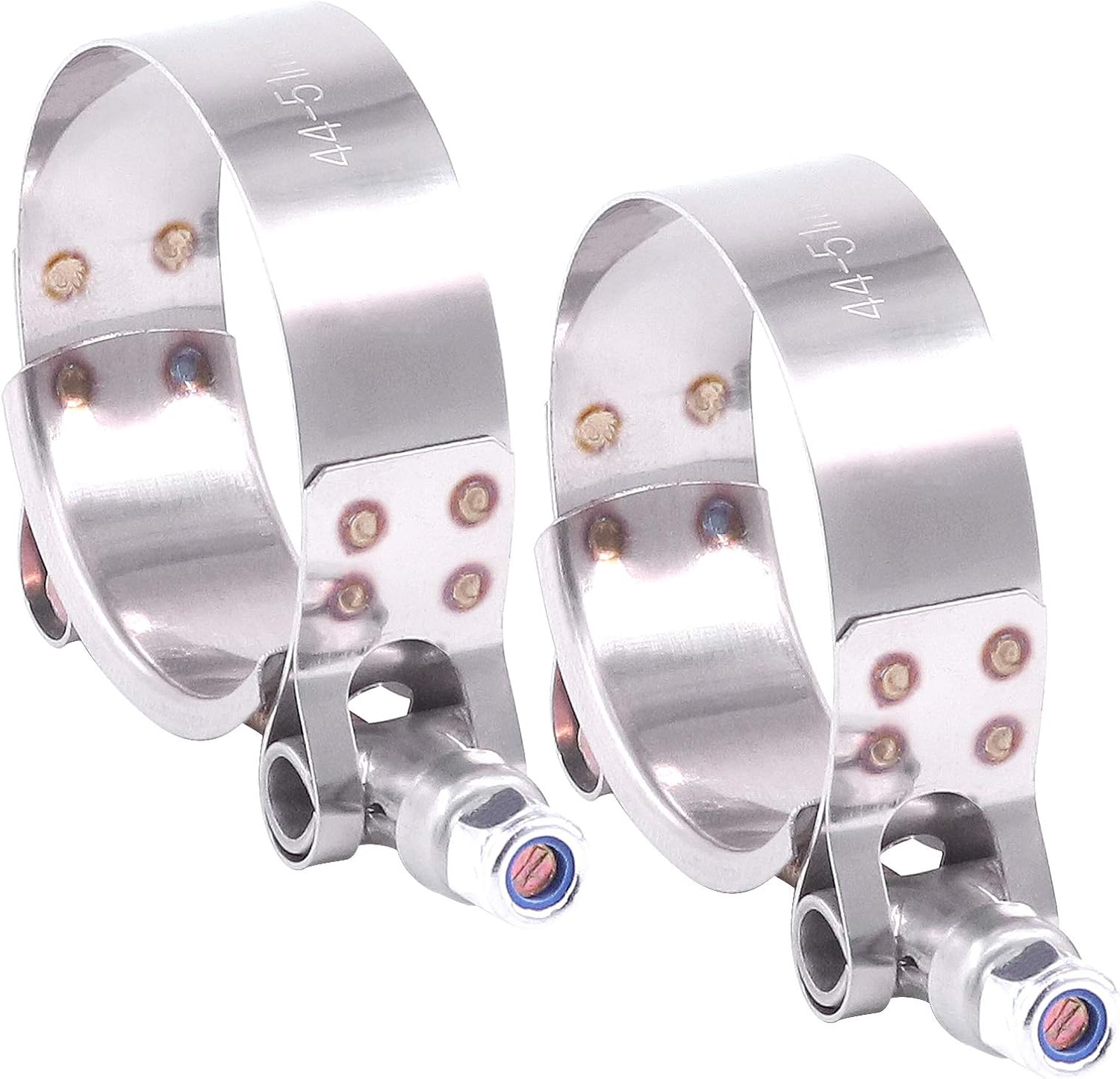Hilitchi 2Pcs Stainless Steel T-Bolt Clamps with Rounded Band Edges Heavy Duty Turbo Intake Intercooler Clamp (44-51MM) for 1 1/2 Inch image number 1