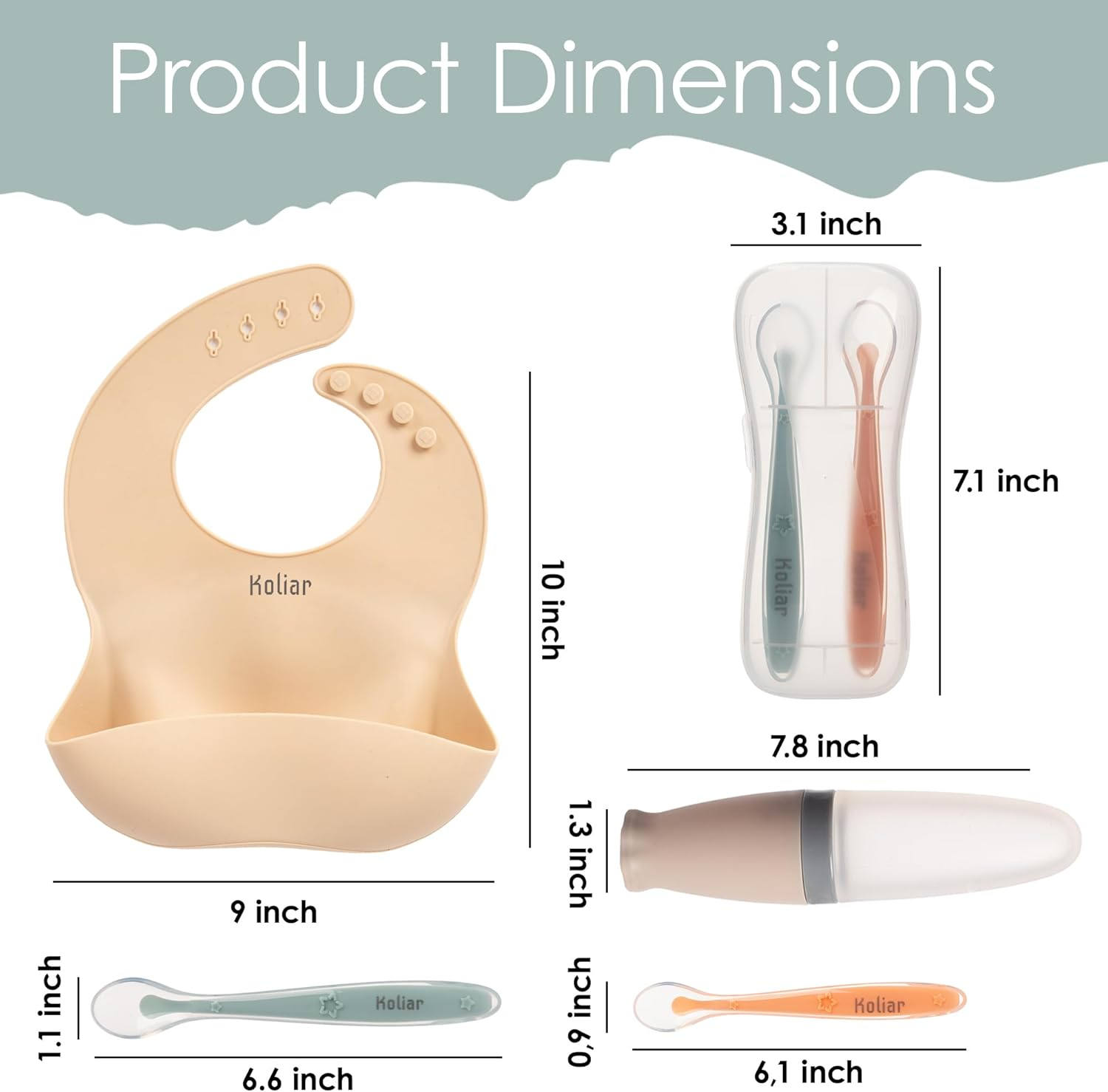 Koliar Silicone Baby & Toddler Feeding Supplies Set,Toddler Tableware Spoon Set,Silicone Baby Bibs,Baby Travel Teether Food Dispenser Spoons,Spoon Storage Box,Baby Food Storage Container,Infant Items image number 6