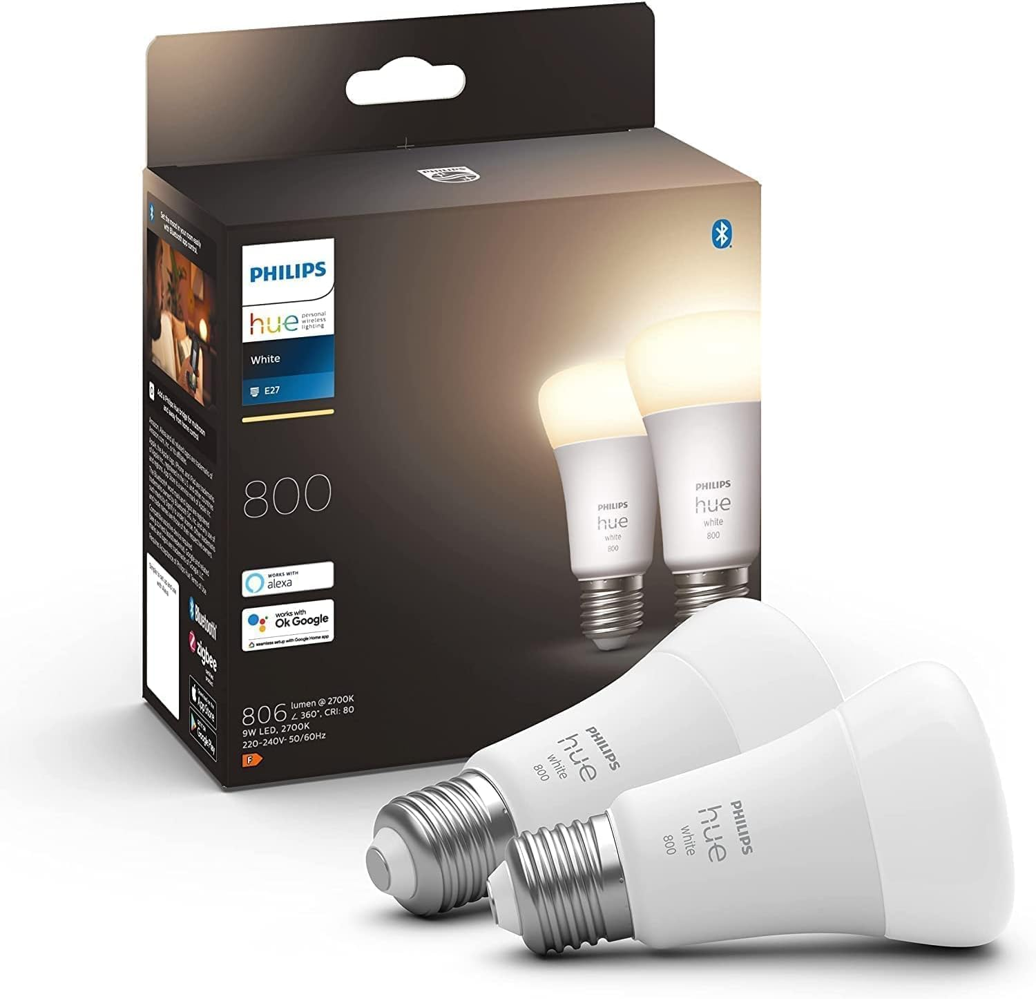 Philips Hue White Smart Bulb Twin Pack LED [E27] with Bluetooth image number 2