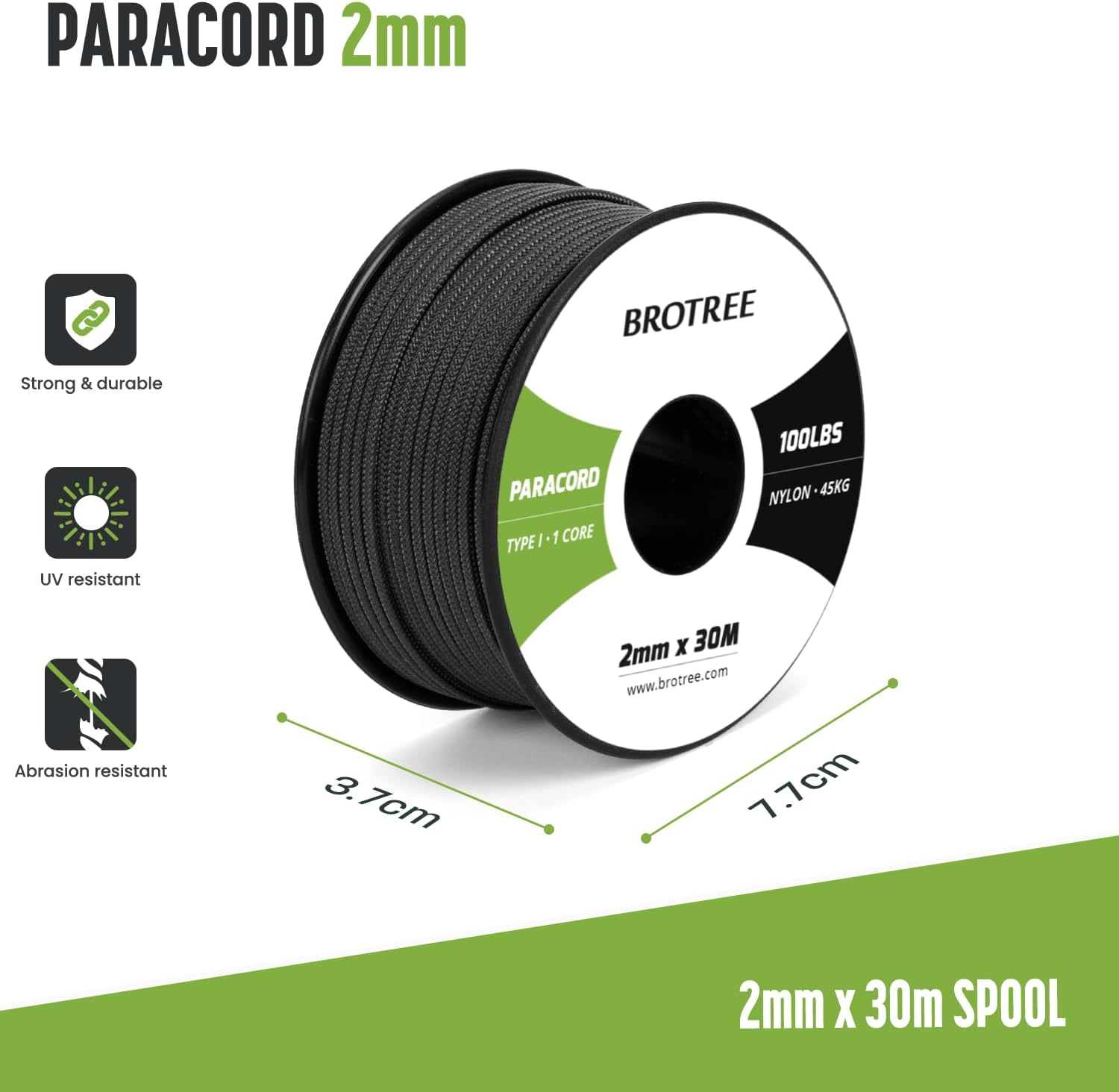 Brotree Paracord 2Mm 30M 100% Nylon Rope 1 Strand Parachute Cord for Outdoor, Craft, DIY - 45Kg Breaking Load (Black) - Army Green image number 4