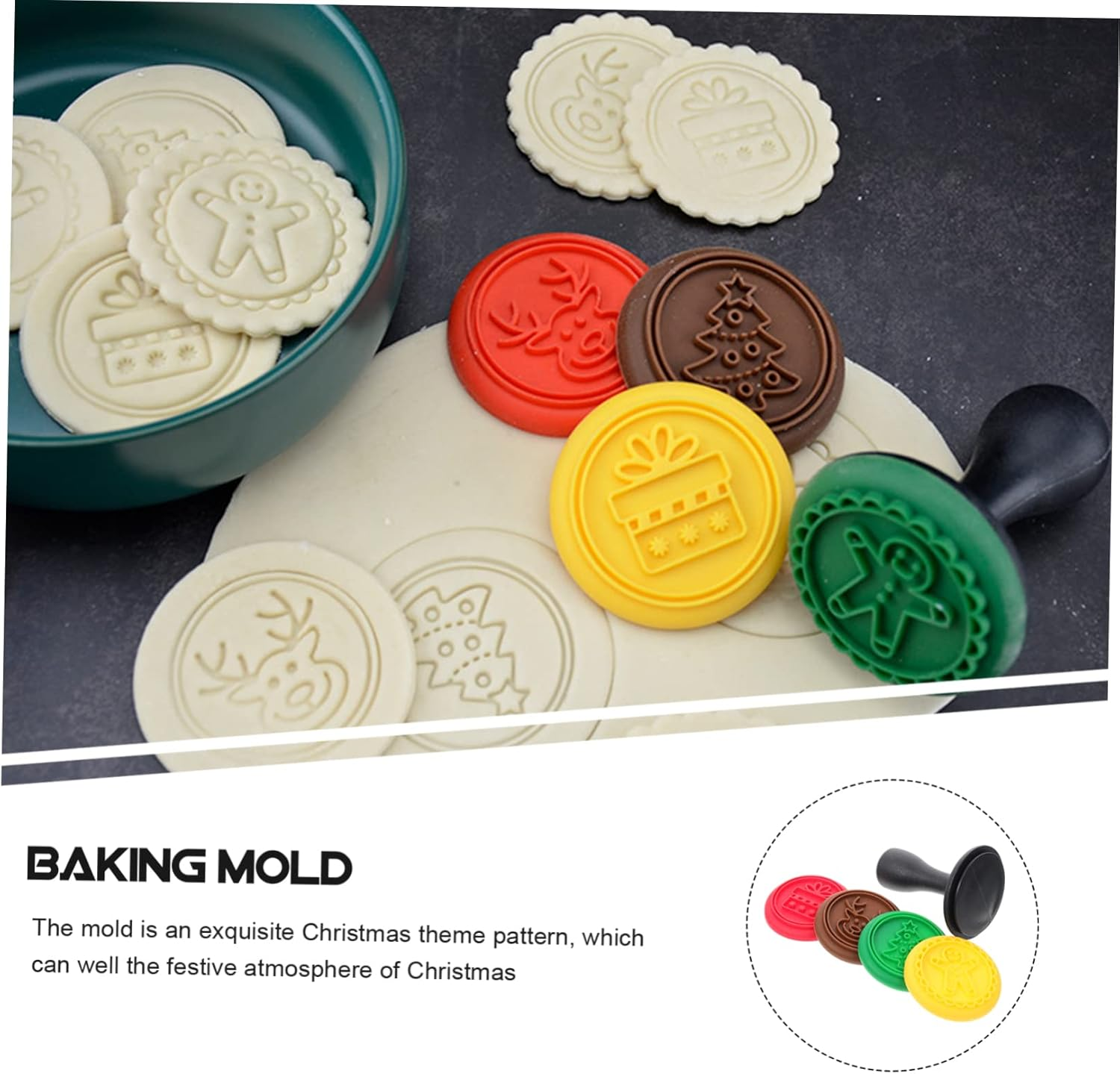 1Set Christmas Silicone Cookie Stamps Molds Creative Baking Tools for Cookie Making Non- Release Design for Crafts Holiday Parties Random Style image number 5