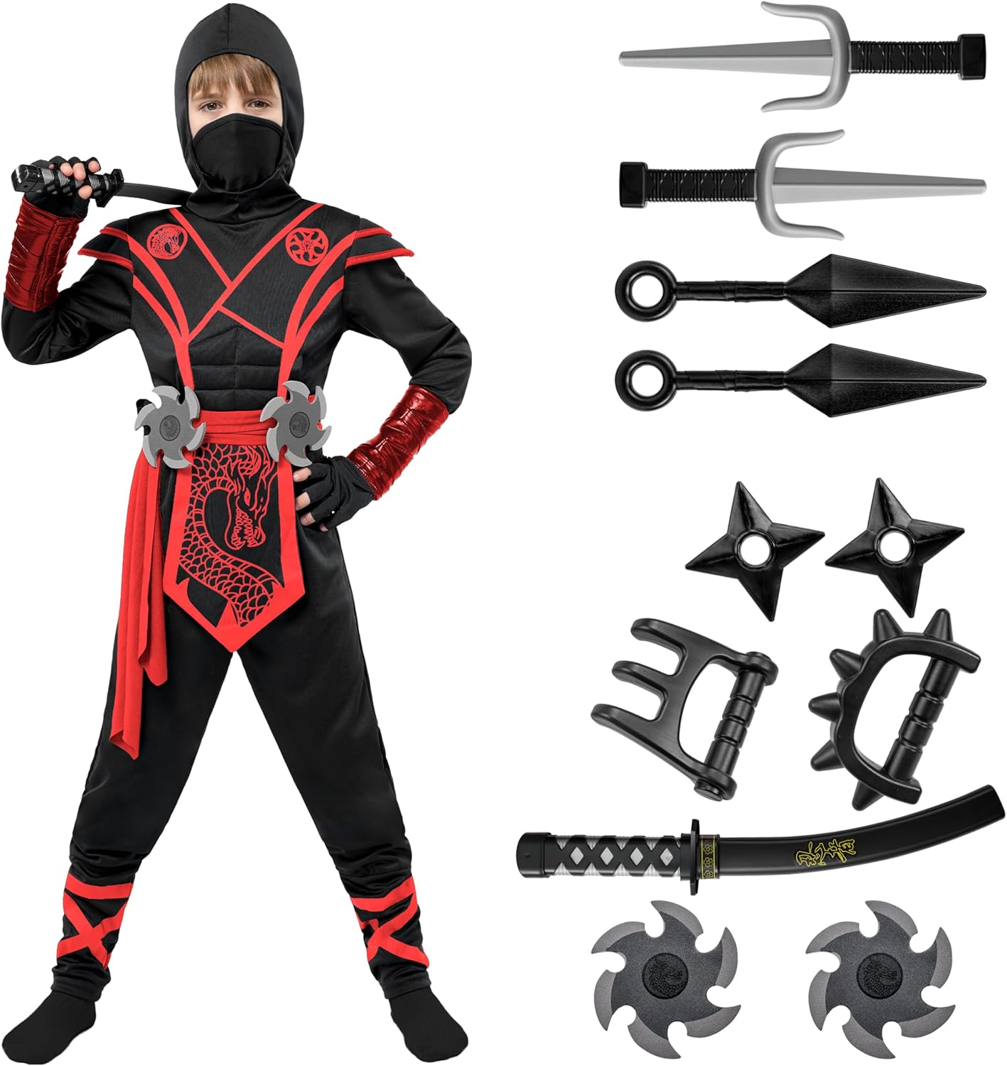 Spooktacular Creations Halloween Ninja Costume Kids, Ninja Dragon Jumpsuit Set, Boys Halloween Costume for Dressup Party image number 1