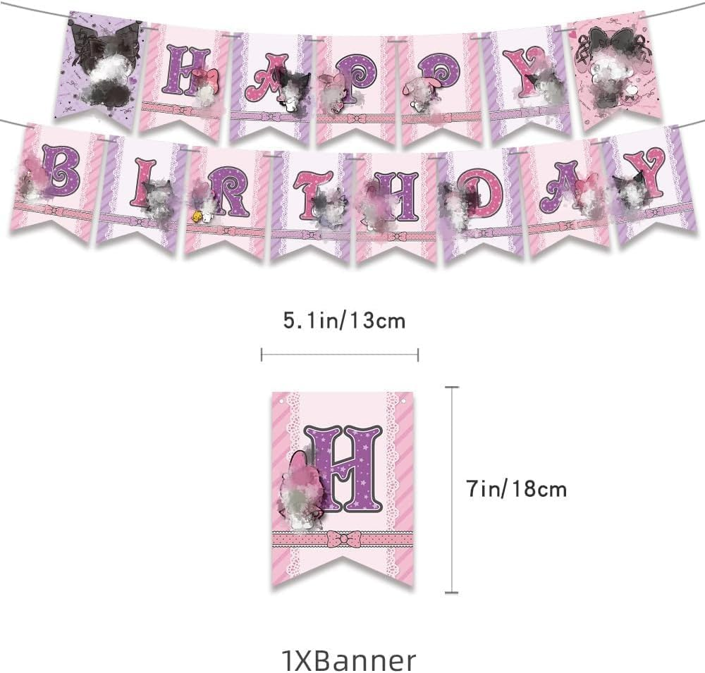 My Melody and Kuromi Birthday Decorations Party Supplies Kawaii Sanro Party Favor Include Happy Birthday Banner, Cake Topper,Balloon，Cupcake Toppers, Carton Decorations for Girls image number 1
