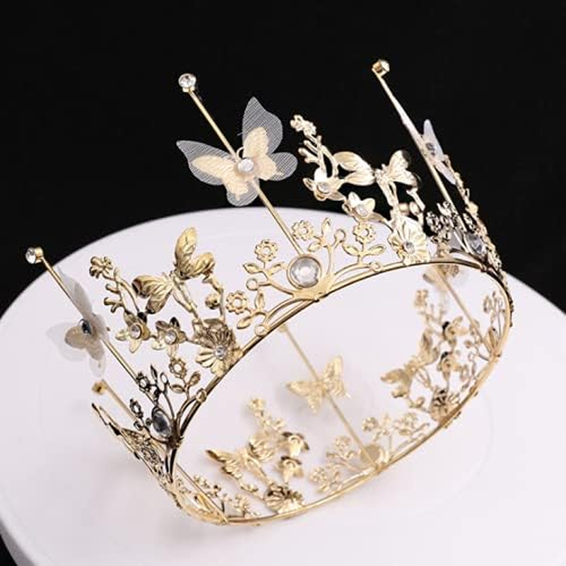 Queen Tiara Crystal Rhinestone Cake Topper for Baby Shower Princess Theme Party Birthday Wedding Christmas Decorations Newborn Photo Prop (Gold) image number 1