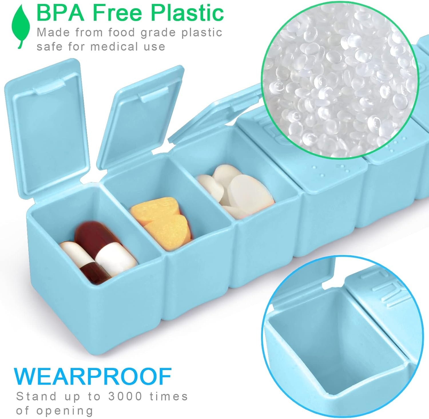 Pill Organizer-Pill Boxes for Travel, 7 Day with Braille Pill Case Vitamins Fish Oil Supplements, Medication Organizer Dispenser for Fish Oils, Vitamin Holder Supplement (Sky Blue) image number 1