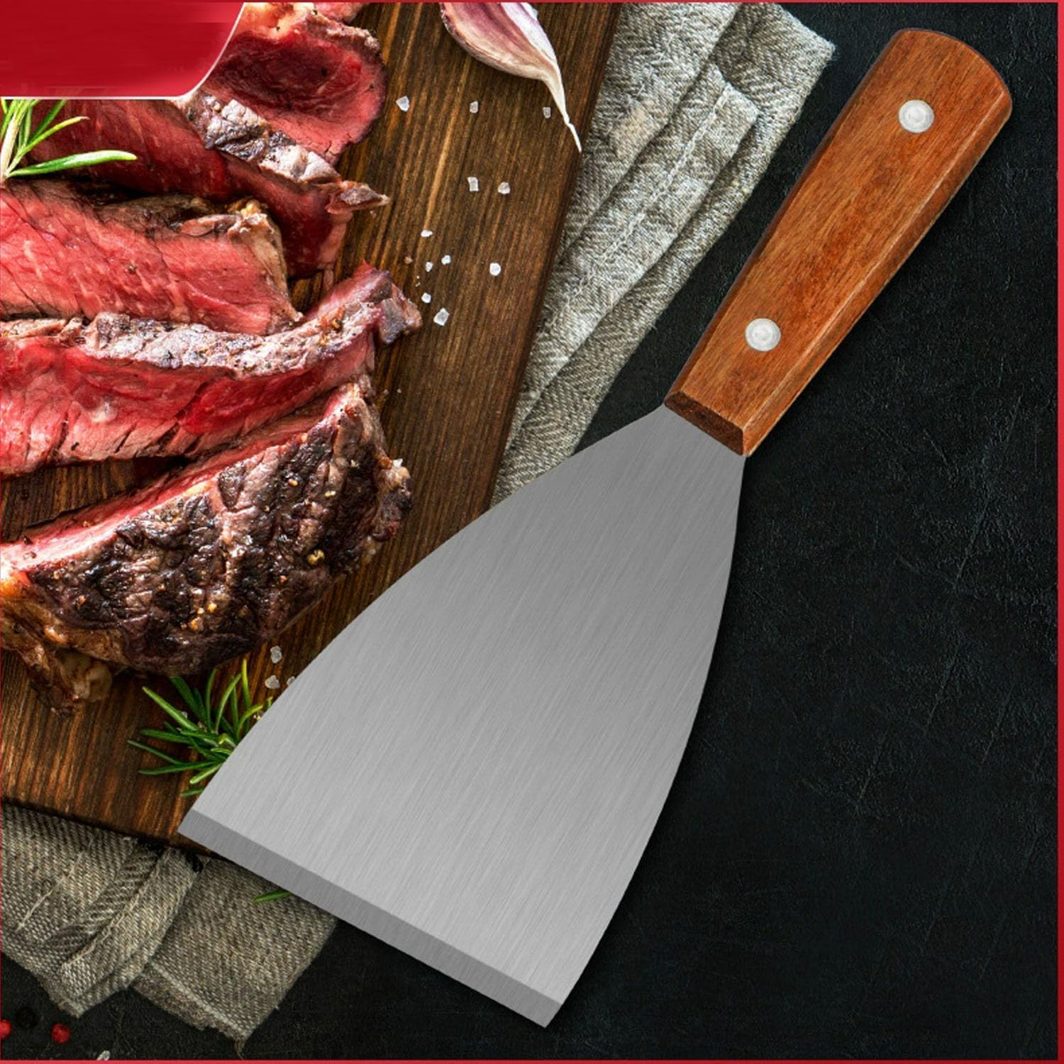 Stainless Steel Grill Scraper 2PCS, with Wooden Handle, Slant Edge, Versatile Grill Scraper Tool for Grill Dough Pancake Pizza