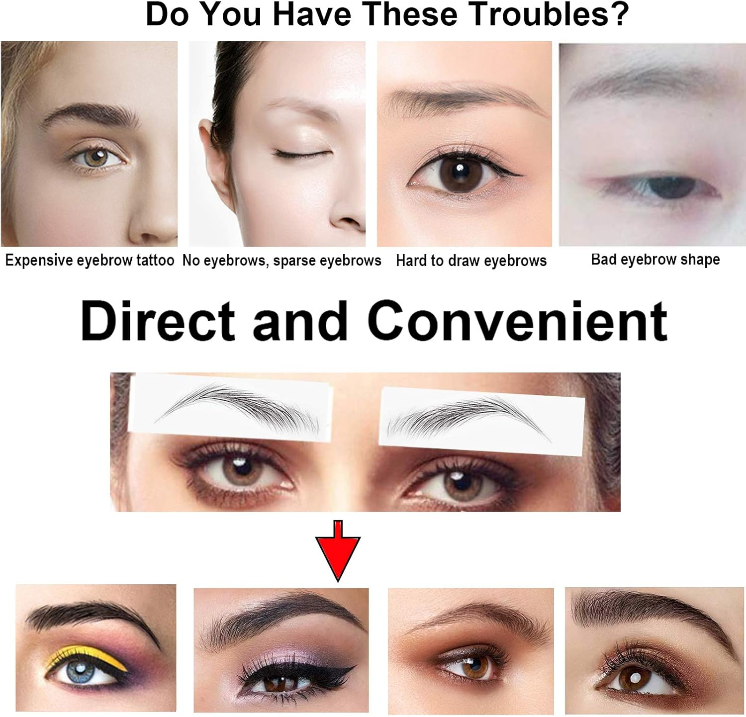 22 Pairs 4D Eyebrows Tattoo, Hair-Like Authentic Eyebrows, Eyebrows Tattoo Peel Off, Long Lasting Waterproof Natural False Eyebrows Makeup Sticker for Eyebrow Grooming Shaping (Brown) - Black image number 4