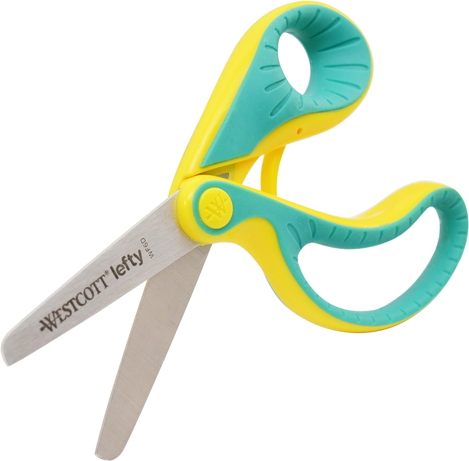 Westcott E-22003 00 Ergo JR. Lefty Ergonomic Children'S Scissors for Left-Handed Users, 5.3 Cm Steel Blade, Soft Grip Handle, Green/Yellow, 13.3 Cm image number 3