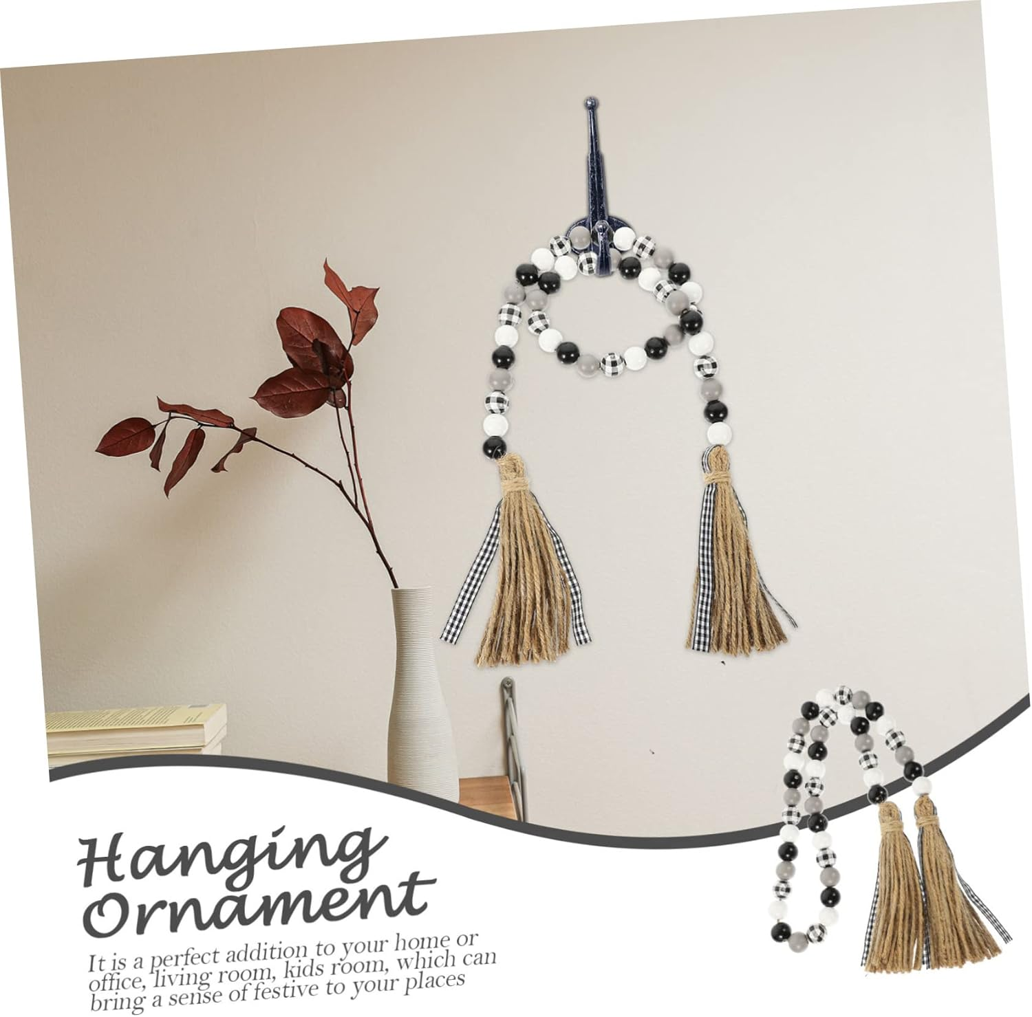 Wooden Beads Tassel Pendant Vintage Hanging Beaded Decoration Chic Party DIY Beaded Pendant for Indoor and Outdoor Decor image number 2