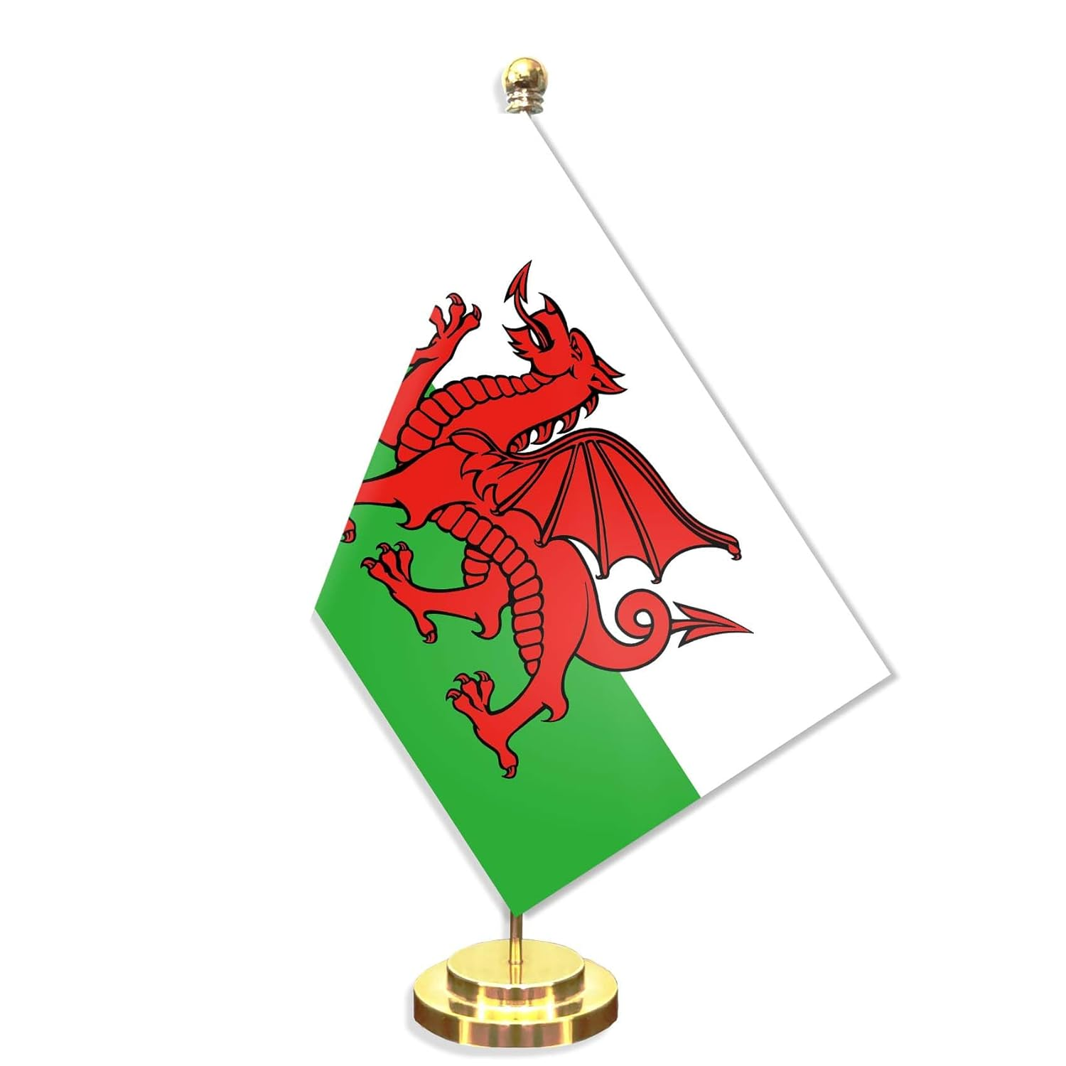 Welsh Desk Small Flag Set,5&times;8 Inch Mini Welsh People Desktop Banner,12" Metal Solid Pole Decor,Tiny Digital Printed Polyester Banner with Golden Base image number 3