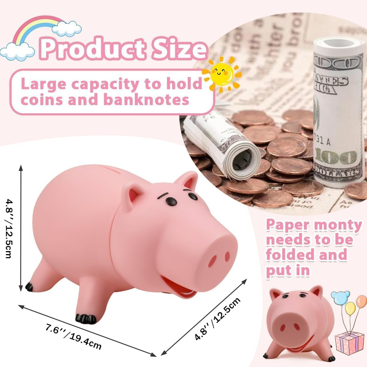 Creamily Hamm Piggy Bank Money Bank Kids Hamm Toy Story Money Bank Unbreakable Cute Pink Large Pig Money Box Plastic Saving Coin Bank for Kids Christmas Birthday image number 1