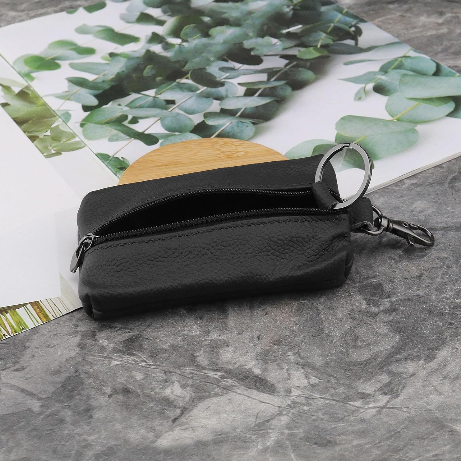 SING F LTD Car Leather Key Zipper Card Bag Car Keycase Heavy Duty Leather Key Wallet Key Pocket Accessories for Men Women 12X7Cm Black