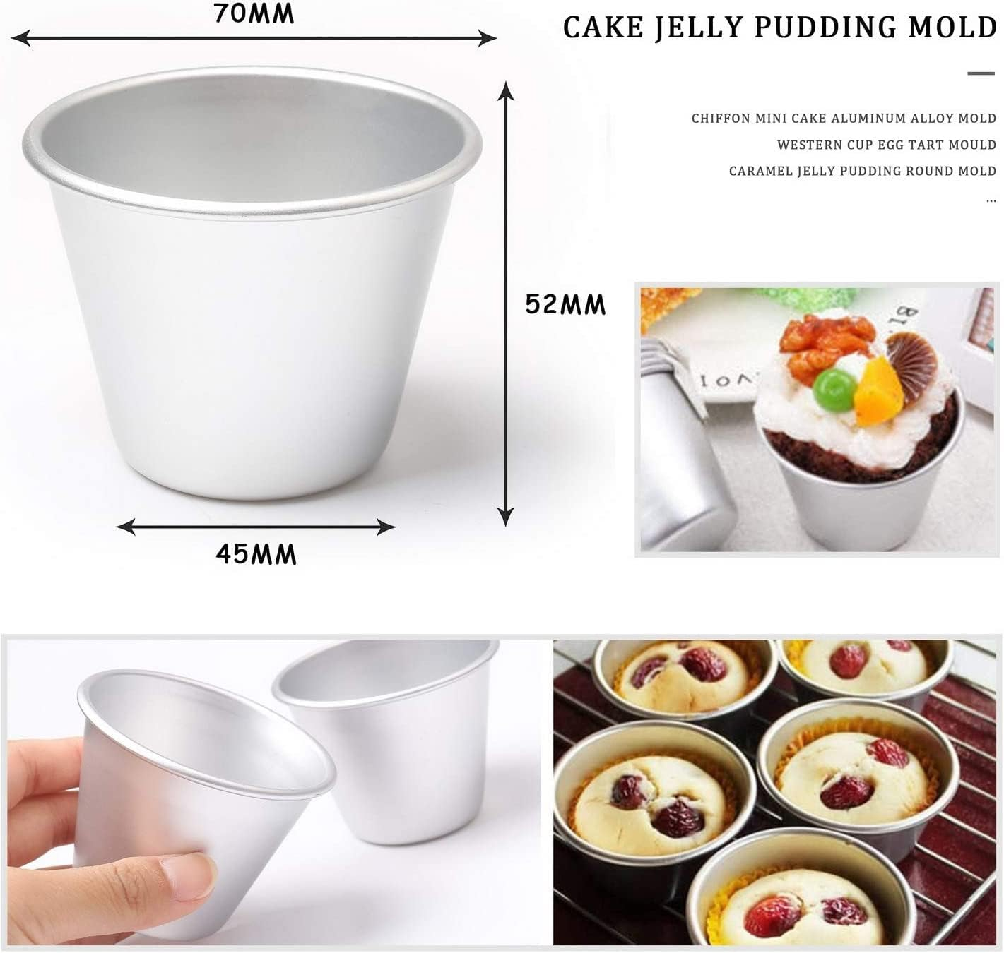 Pudding Moulds,6 PCS Egg Tart Mold Nonstick Panna Cotta Mould Aluminum Baking Cups Mini Cupcake Mould Muffin Tin Dariole Moulds for Making Sweet and Savoury Treats image number 6